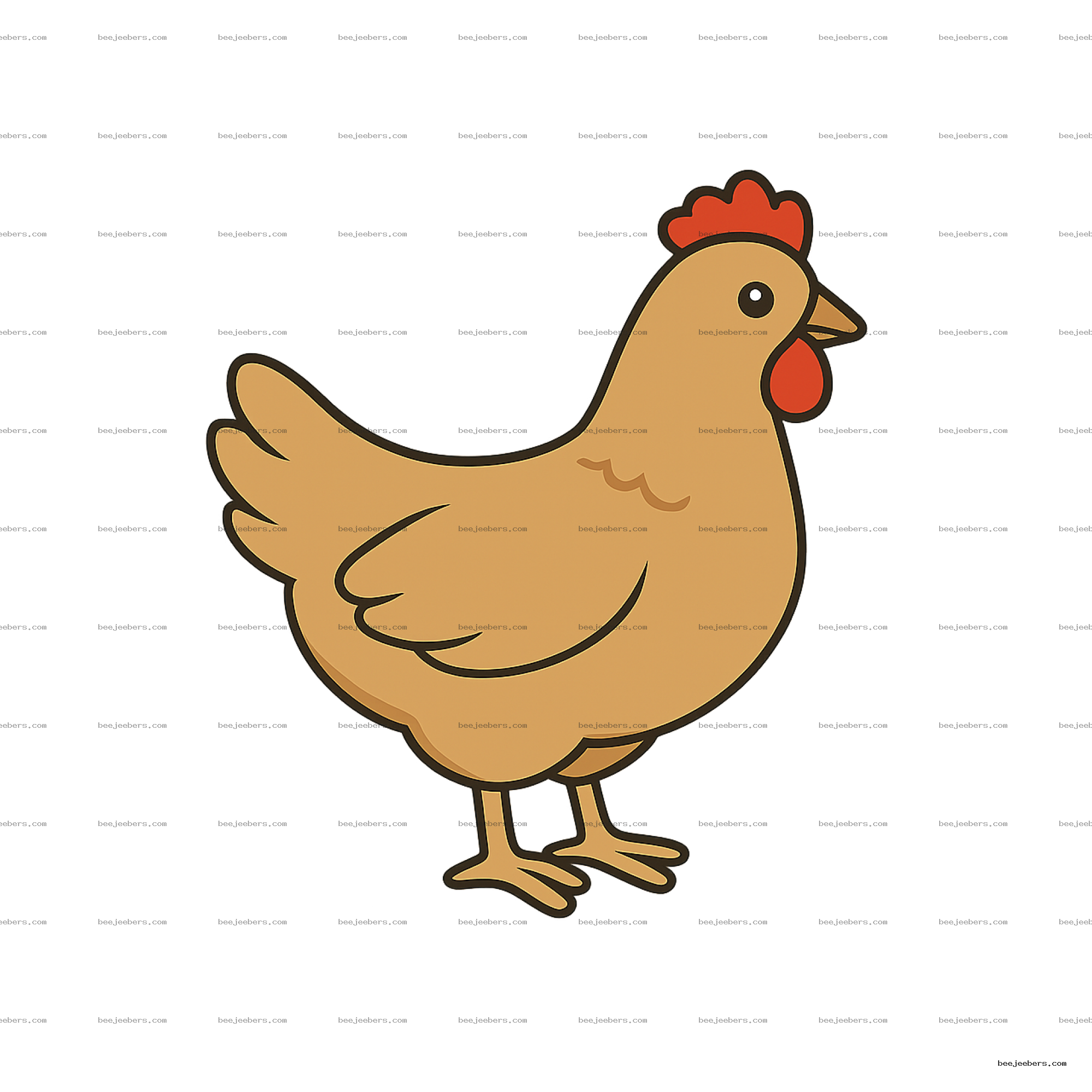 Clean vector illustration of a cute brown chicken with red comb and wattle on a transparent background