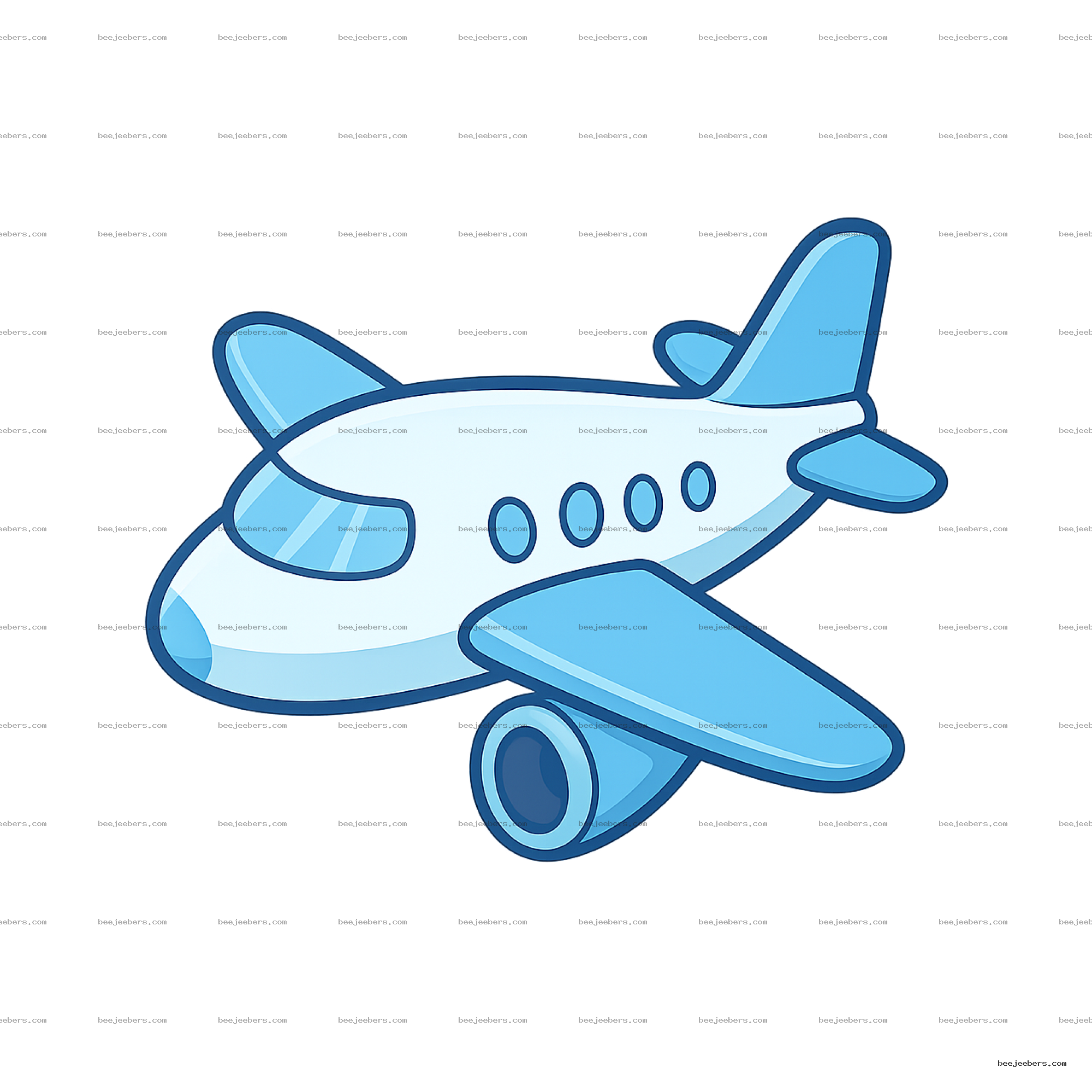 Cute cartoon airplane clipart in blue and white with transparent background