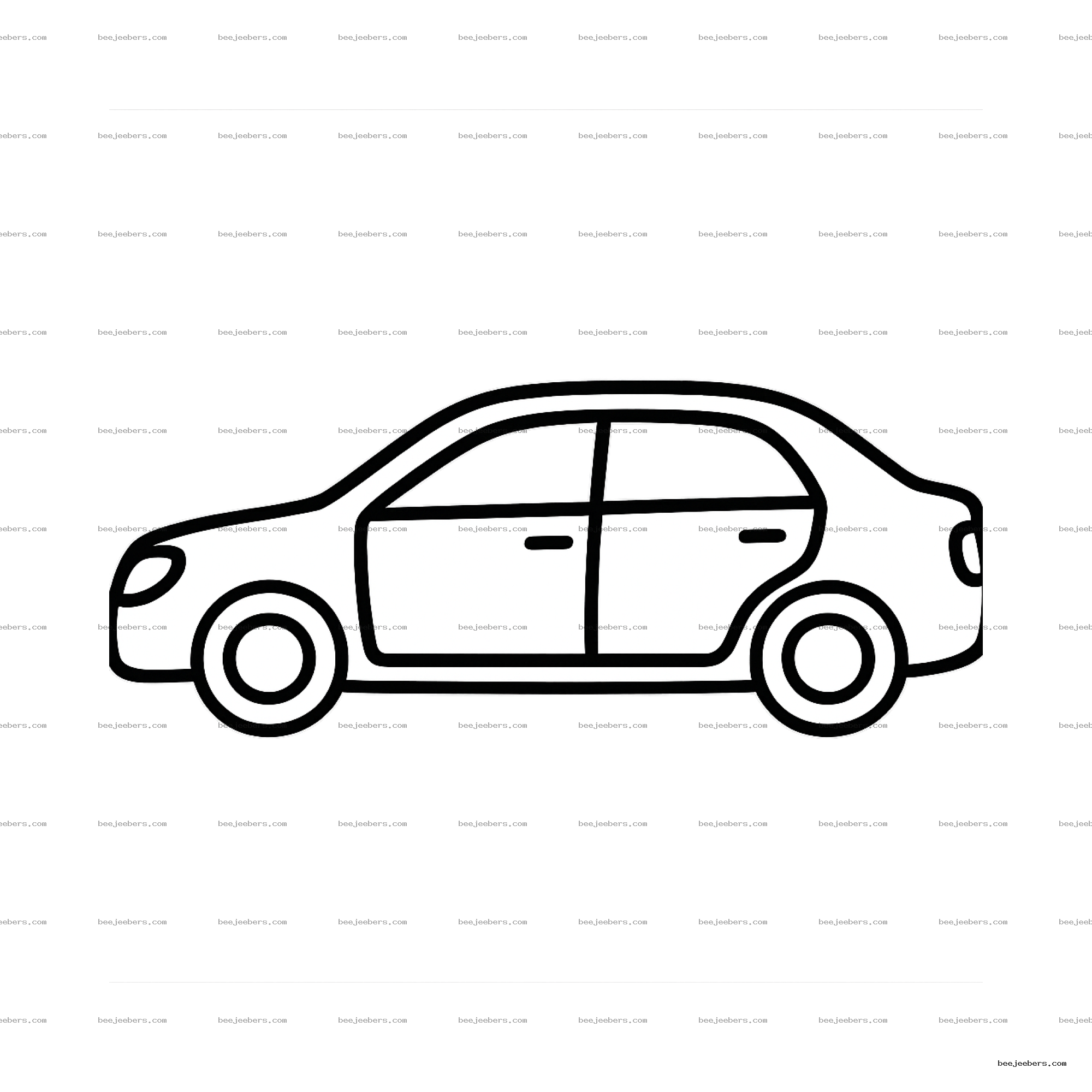 Black and white simple car outline in vector style with transparent background