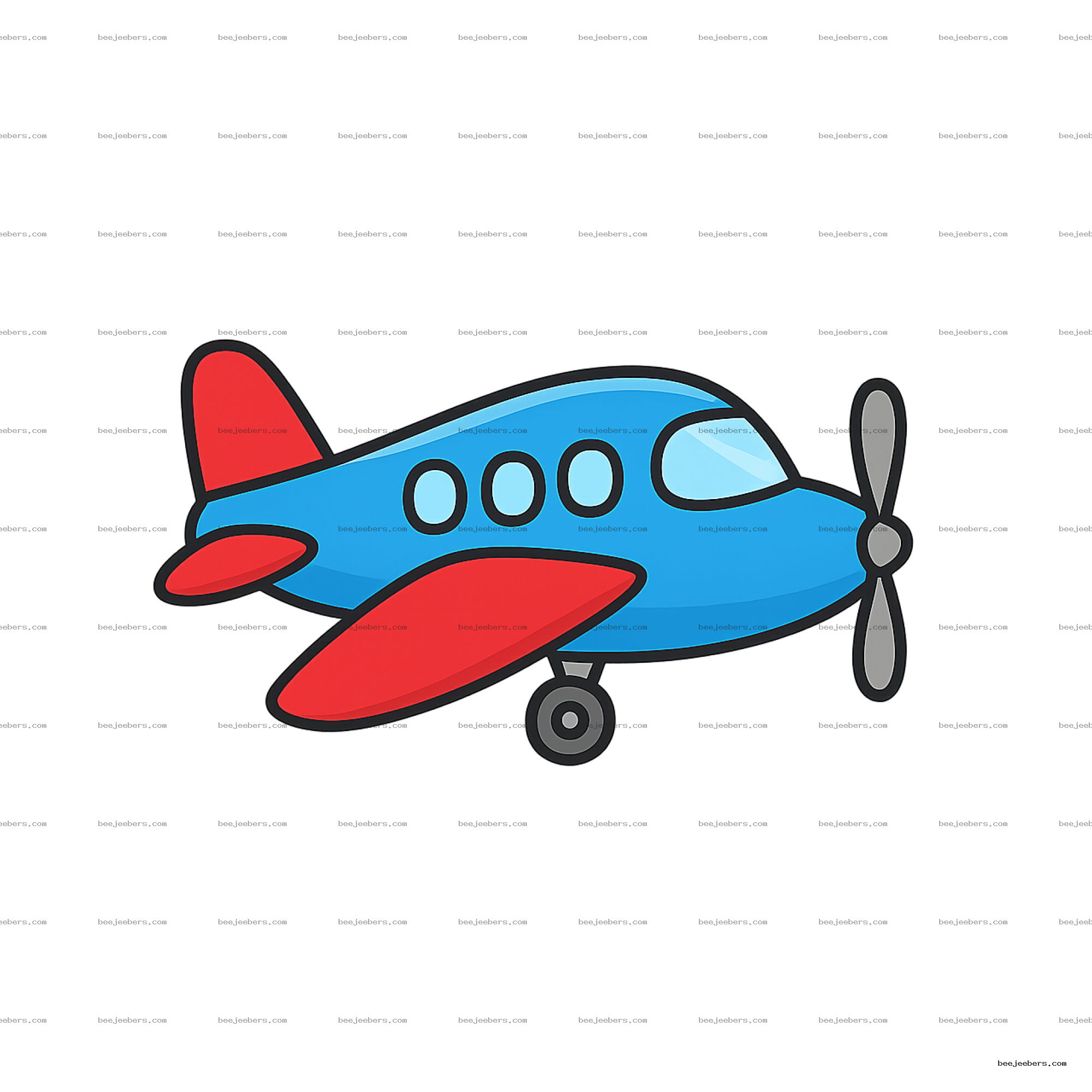 Colorful cartoon airplane with blue body, red wings, and grey propeller transparent PNG