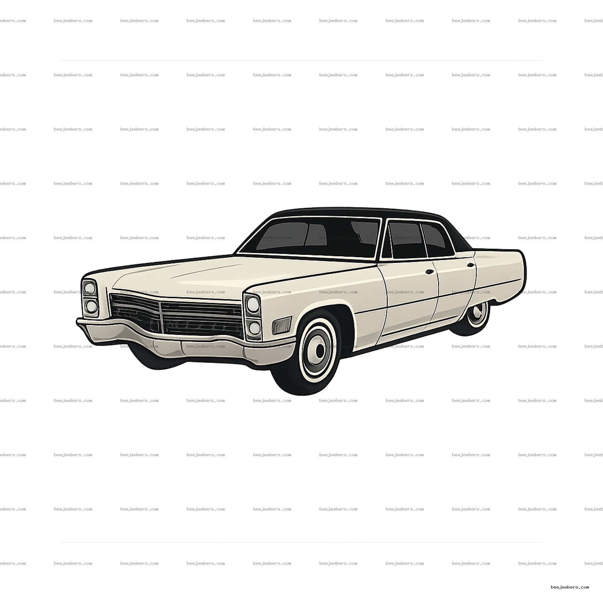 Vector PNG illustration of a cream vintage sedan car with black roof on transparent background