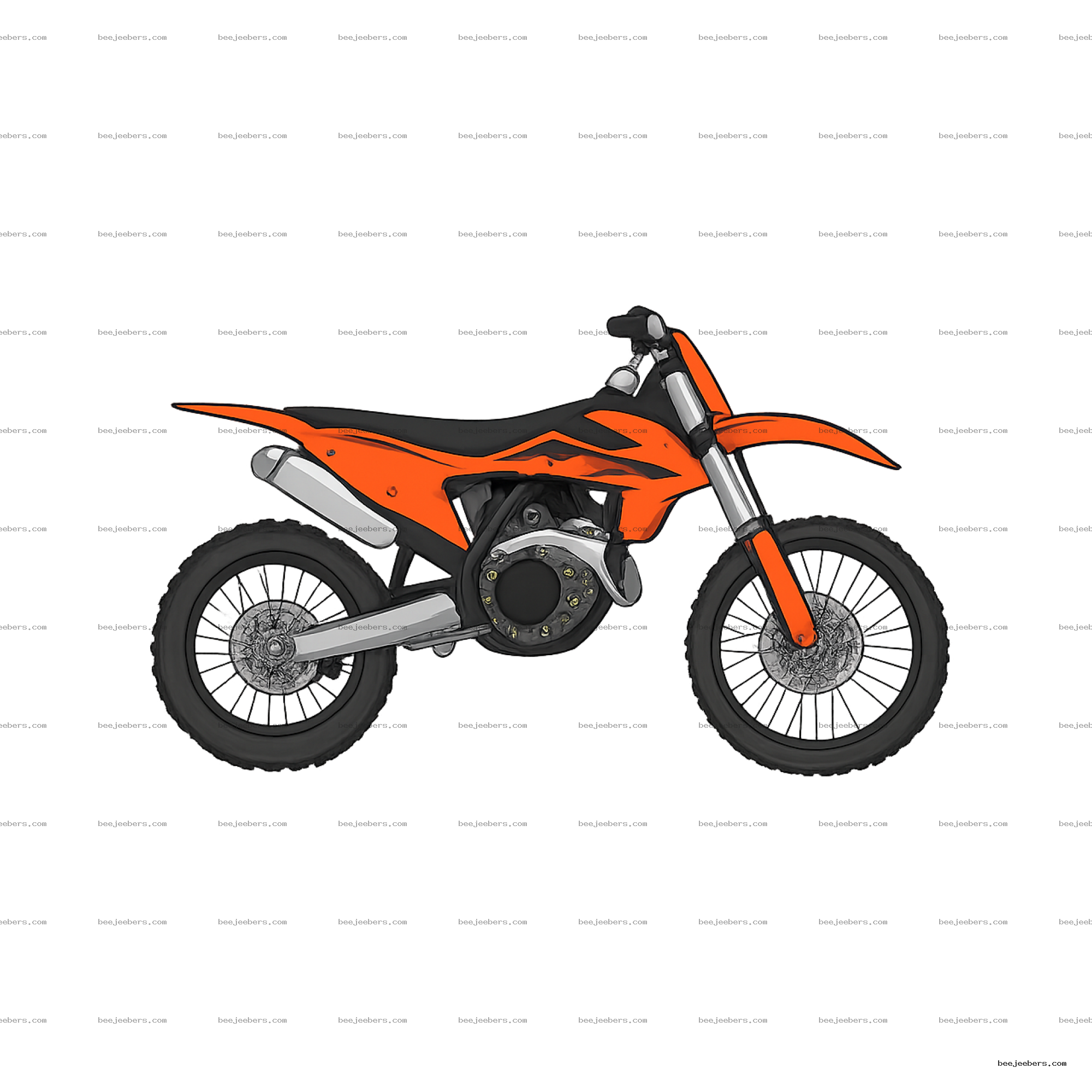 Vector illustration of an orange and black KTM dirt bike side view with transparent background