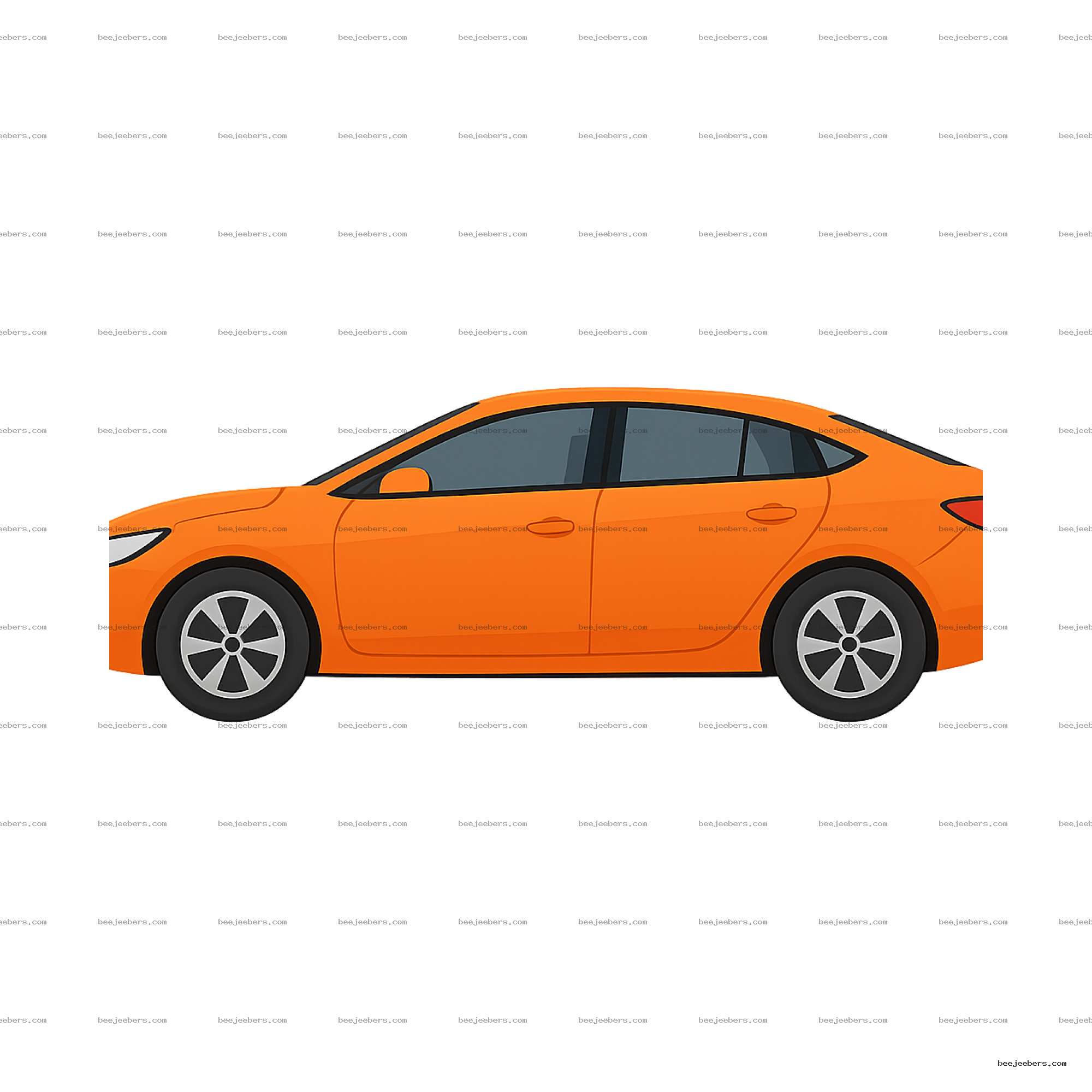 Clean vector illustration of an orange car side profile with transparent background
