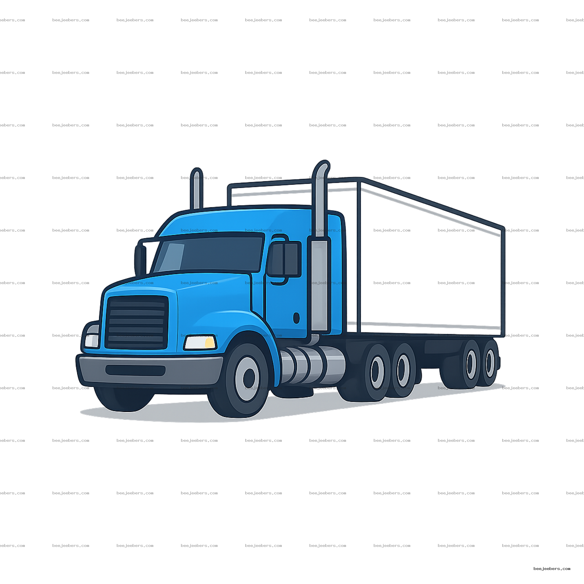 Clean blue semi truck vector illustration with transparent background