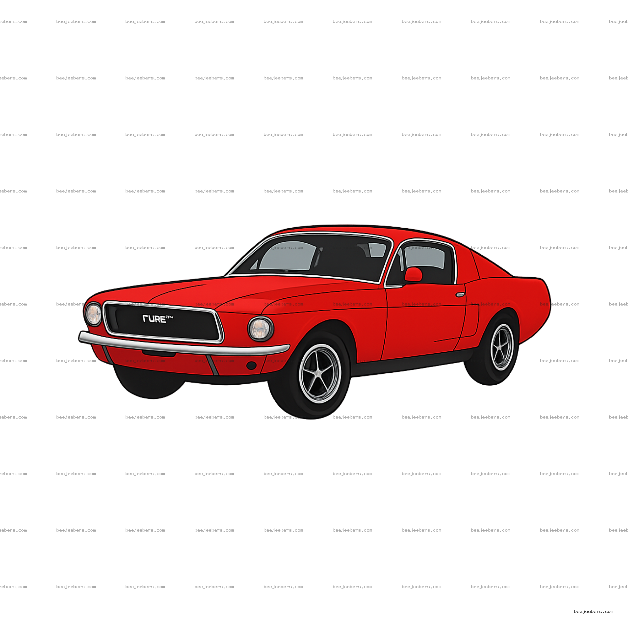 Clean vector illustration of a red classic muscle car with transparent background