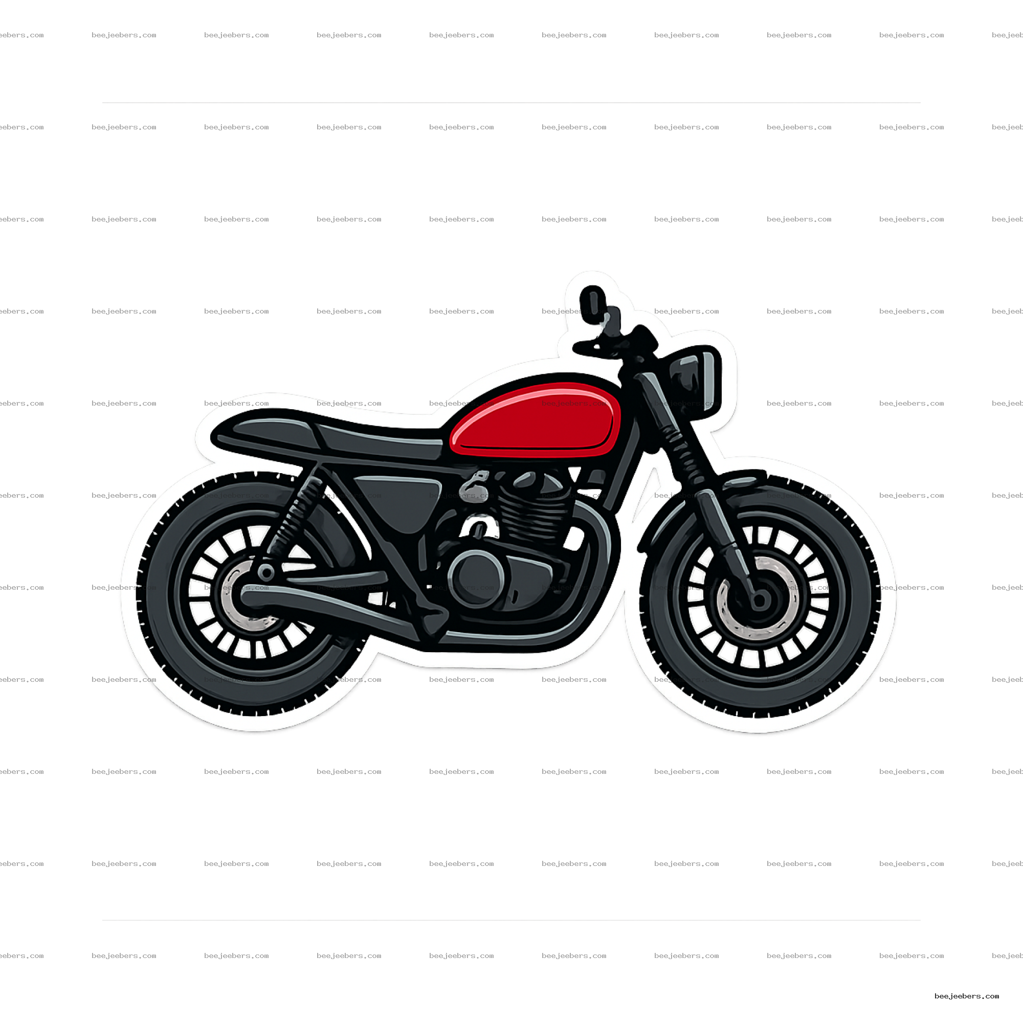 Clean vector illustration of modified motorcycle with red tank and black frame transparent background