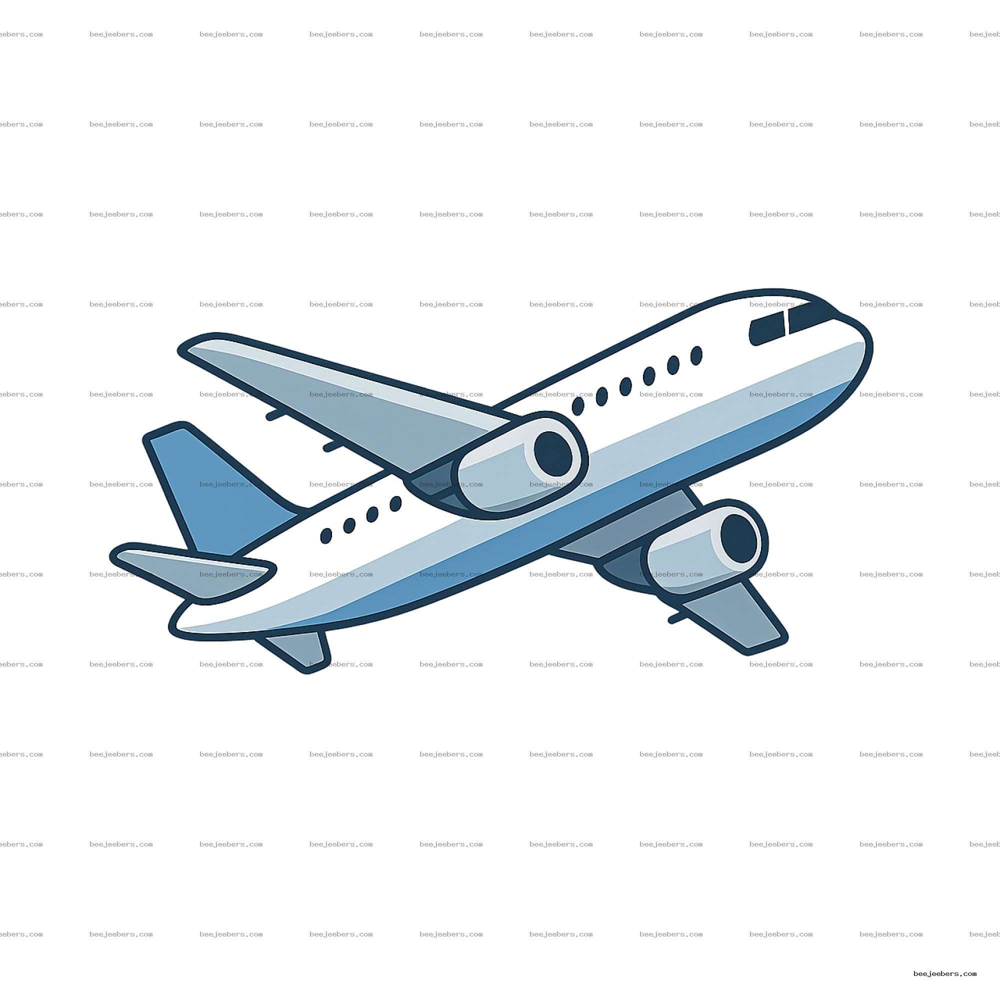 Clean vector illustration of a commercial airplane with blue and white colors on transparent background