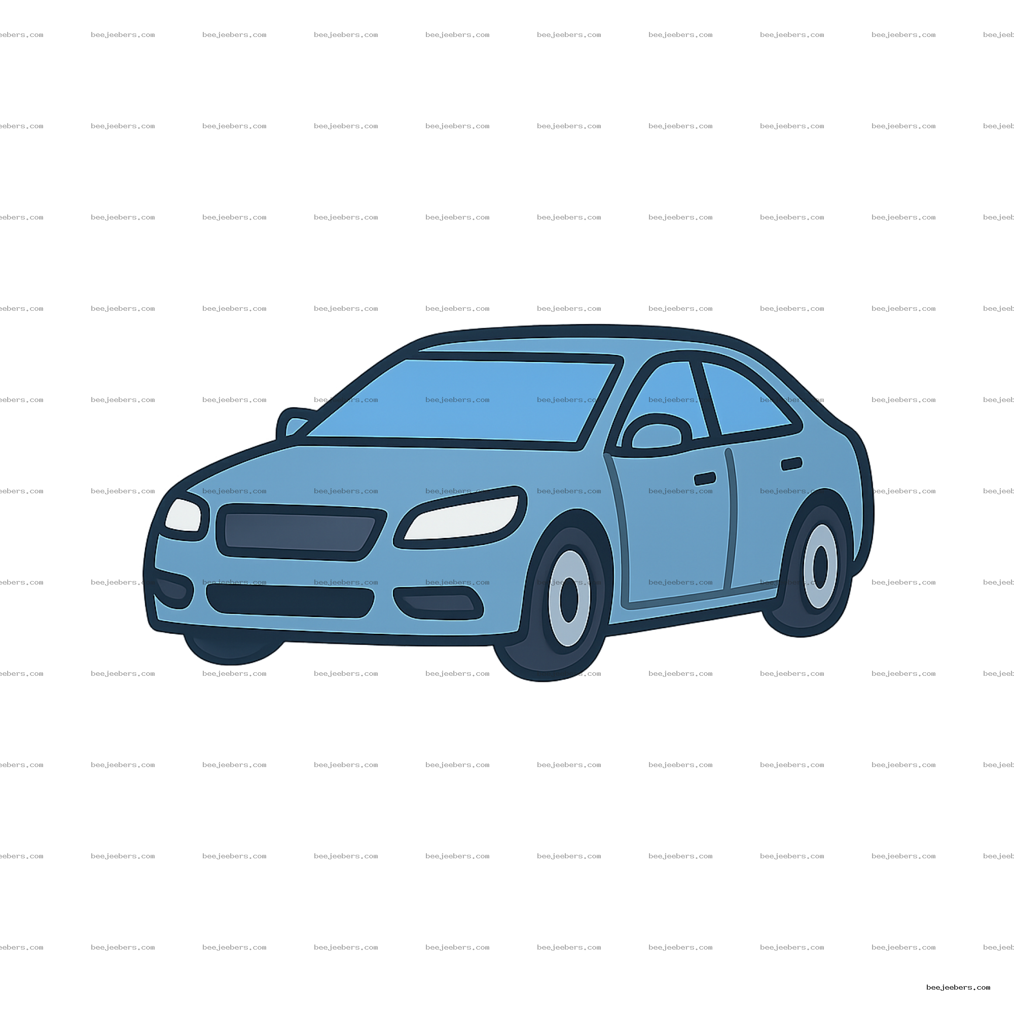 Clean vector illustration of a blue compact car in side-front view with transparent background