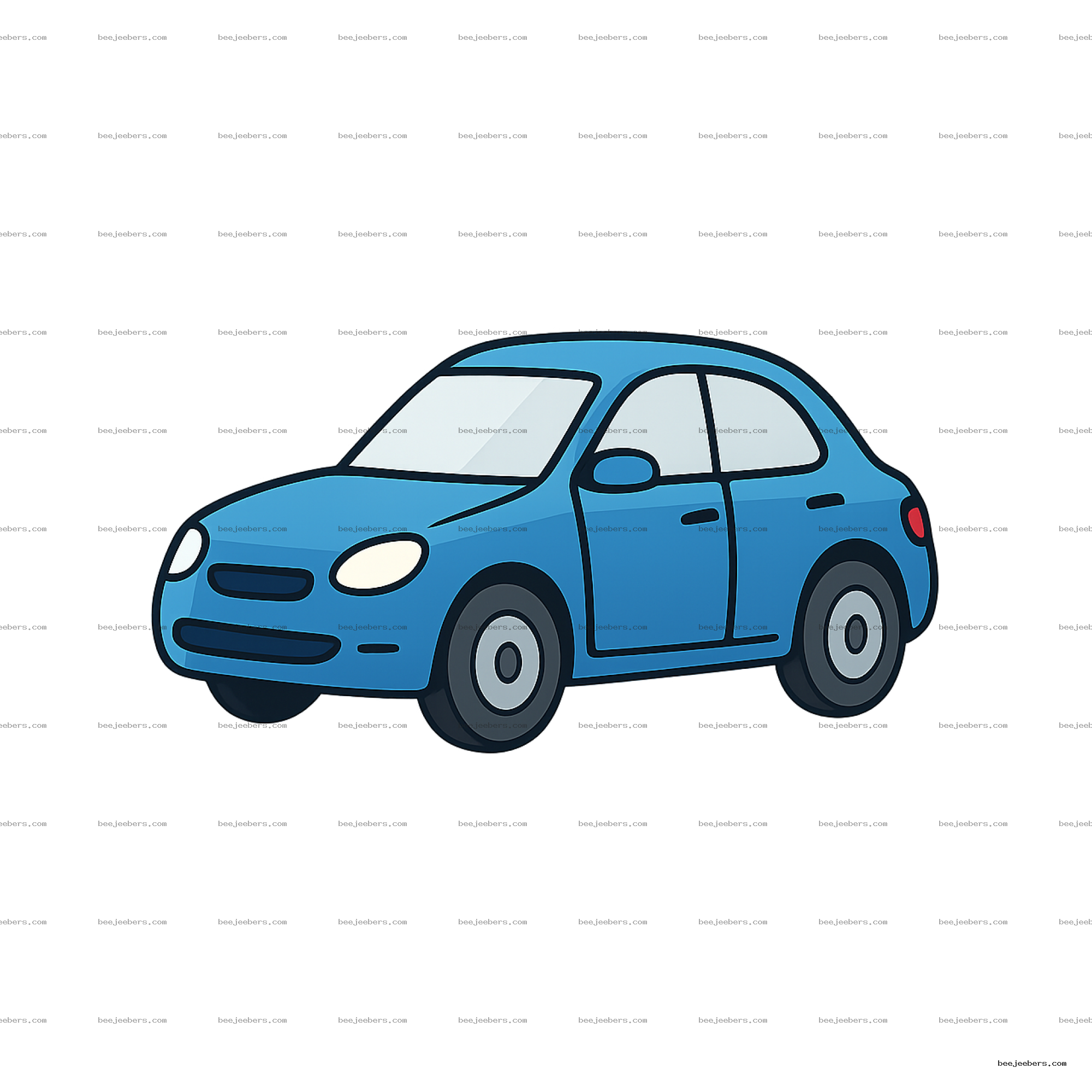Blue cartoon style car digital illustration with transparent background PNG file