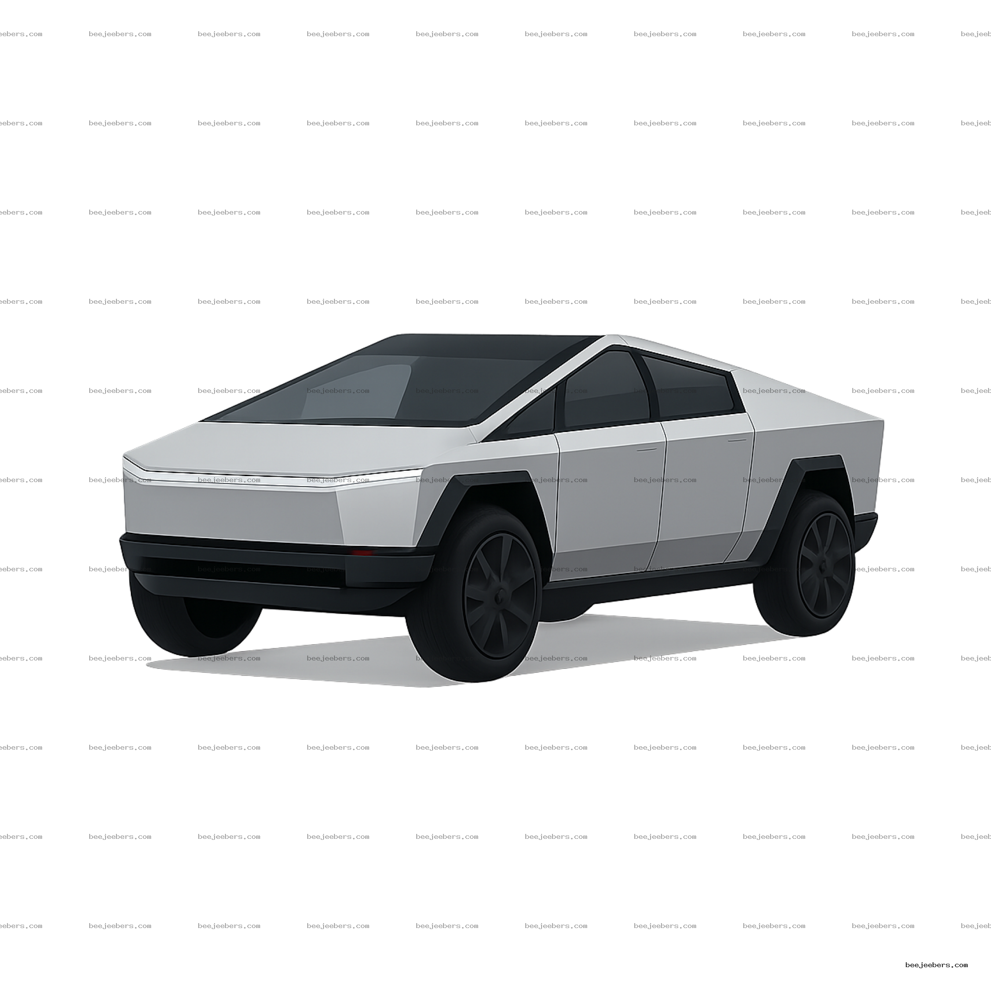 Clean vector illustration of a gray futuristic electric pickup truck with sharp angles and tinted windows