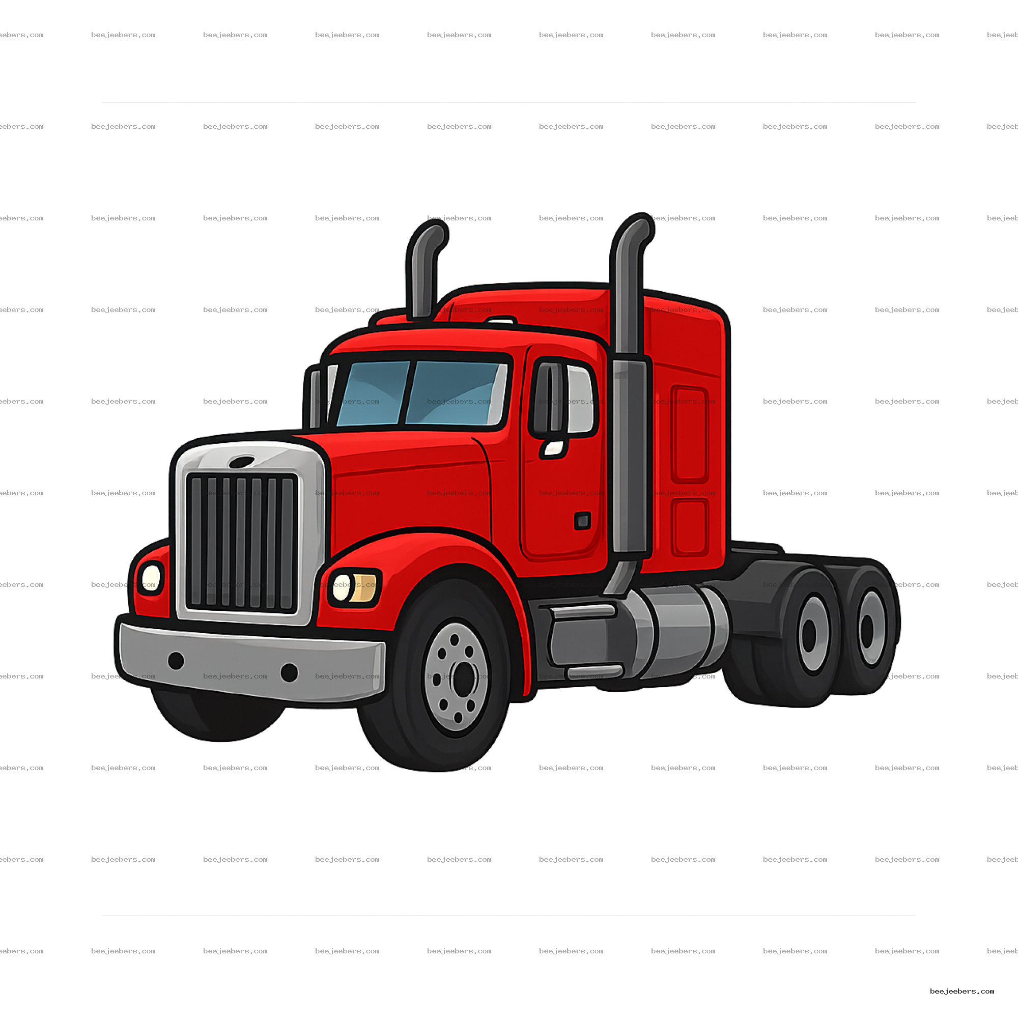 Red Mack-style semi truck cab in clean vector style with transparent background