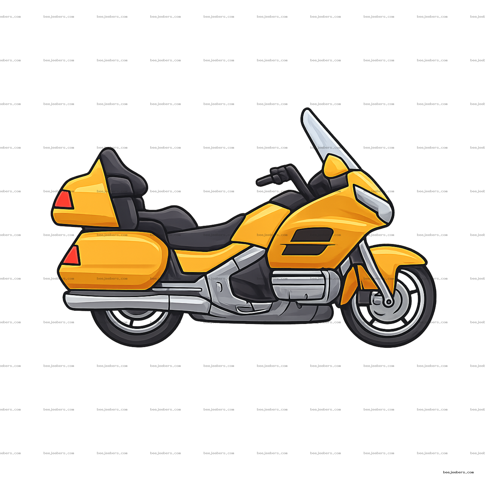 Side view of yellow Goldwing touring motorcycle vector illustration in clean style