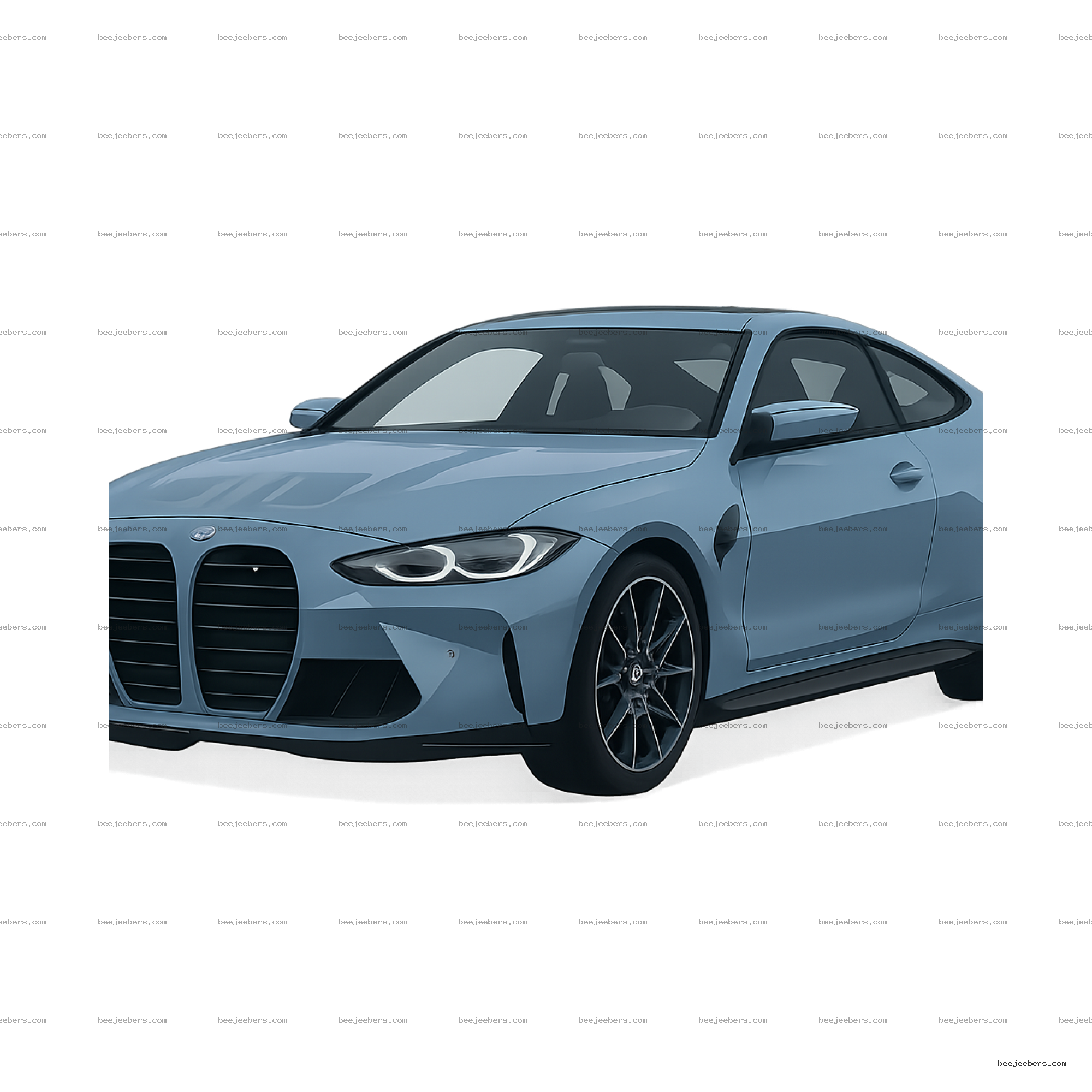Clean vector illustration of a light blue BMW M4 car front and side view on transparent background