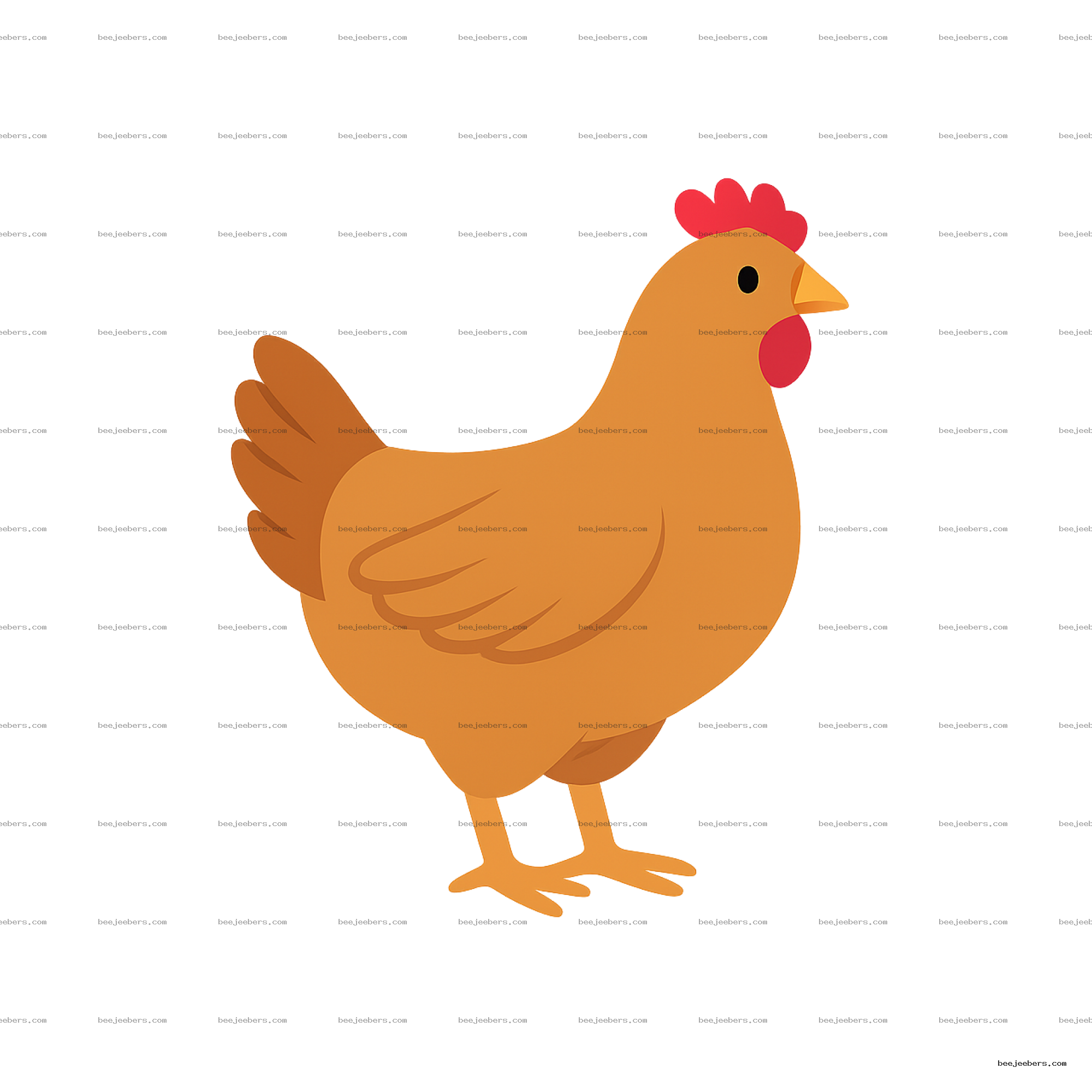Clean vector illustration of a brown chicken with red comb and wattle on transparent background
