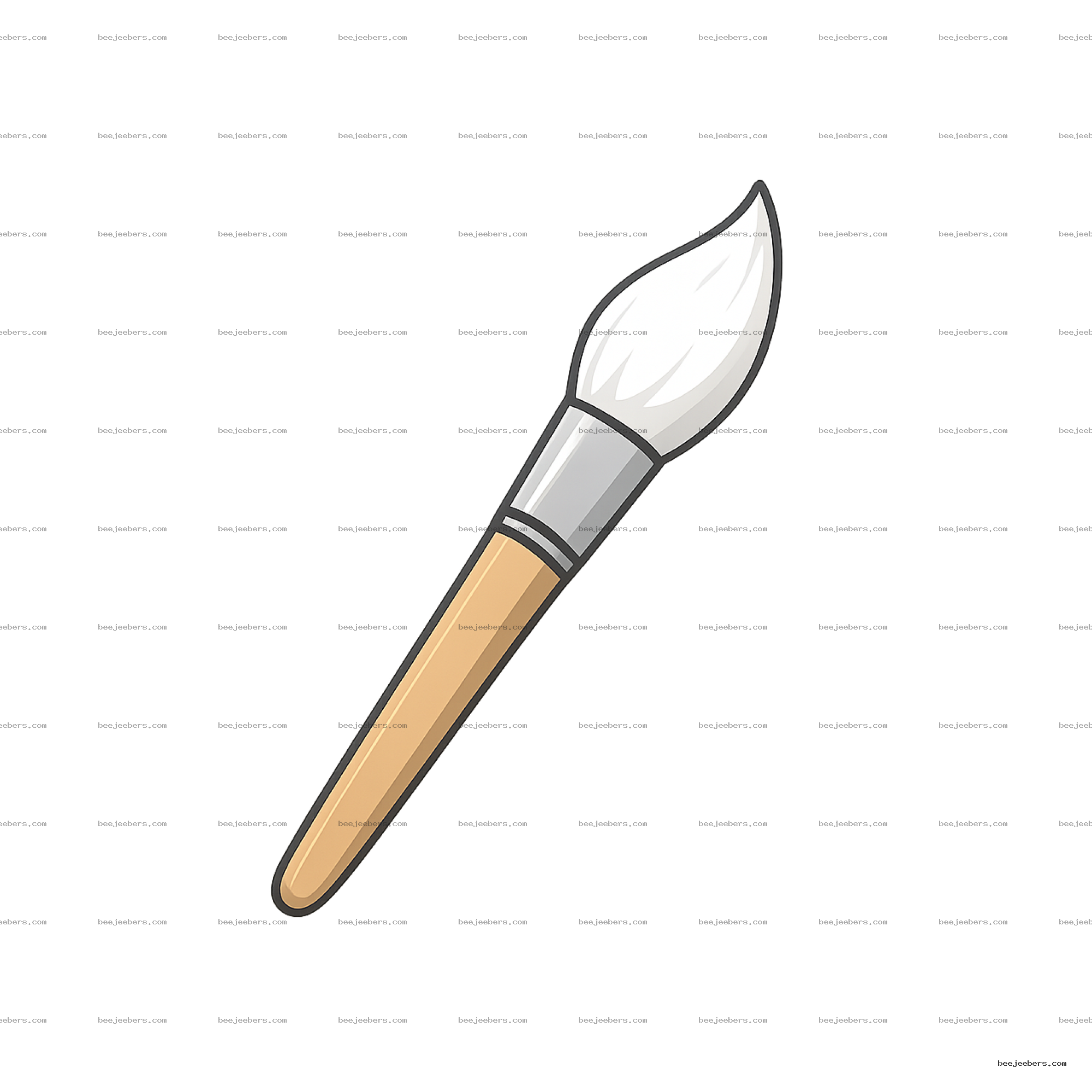 Vector white paint brush tip with wooden handle on transparent background