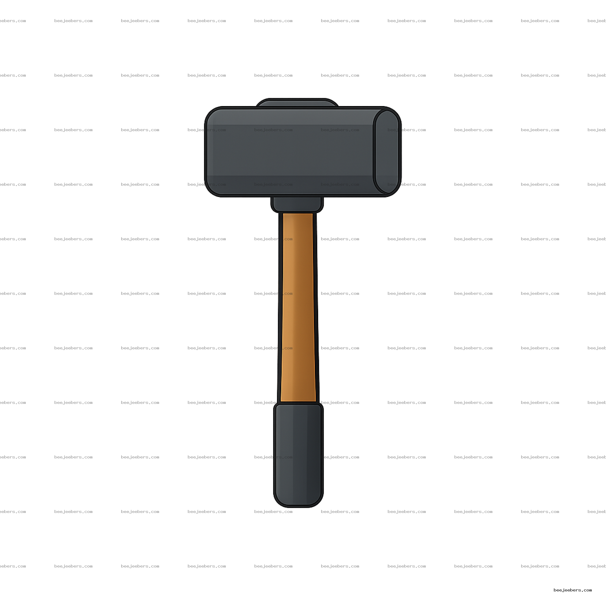 Clean vector illustration of a sledge hammer with dark grey head and brown handle on transparent background