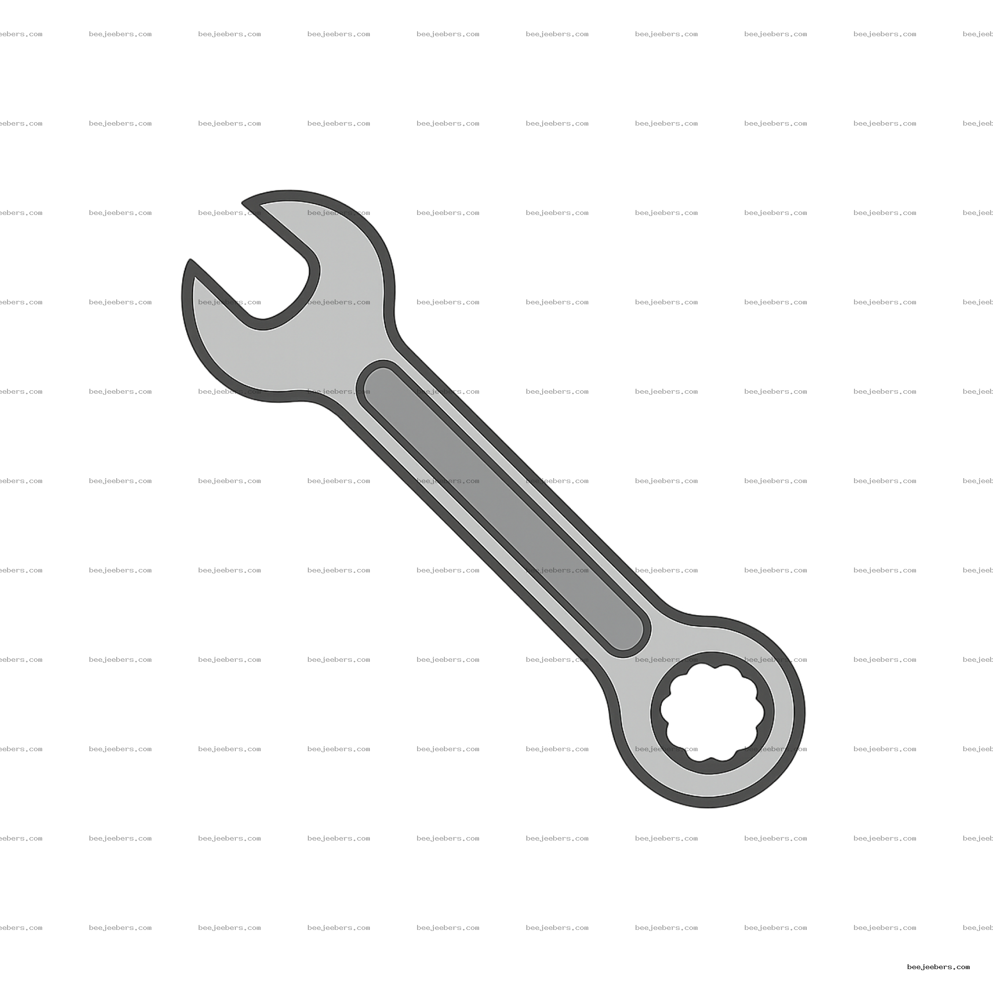 Clean vector wrench tool PNG with transparent background in grey tones