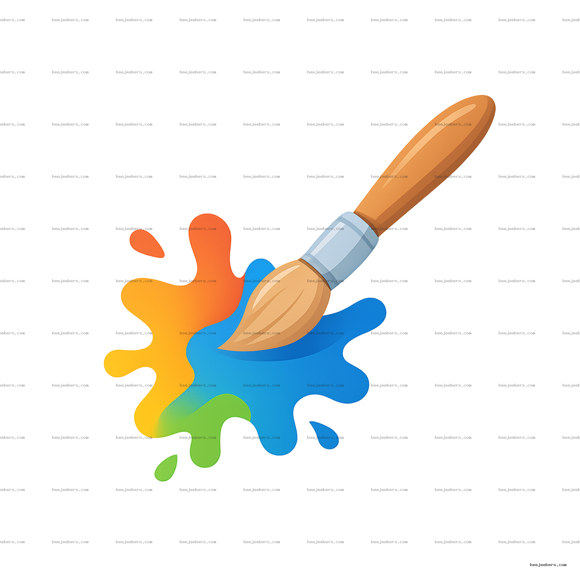 Clean vector paint brush with multicolor paint splashes on transparent background