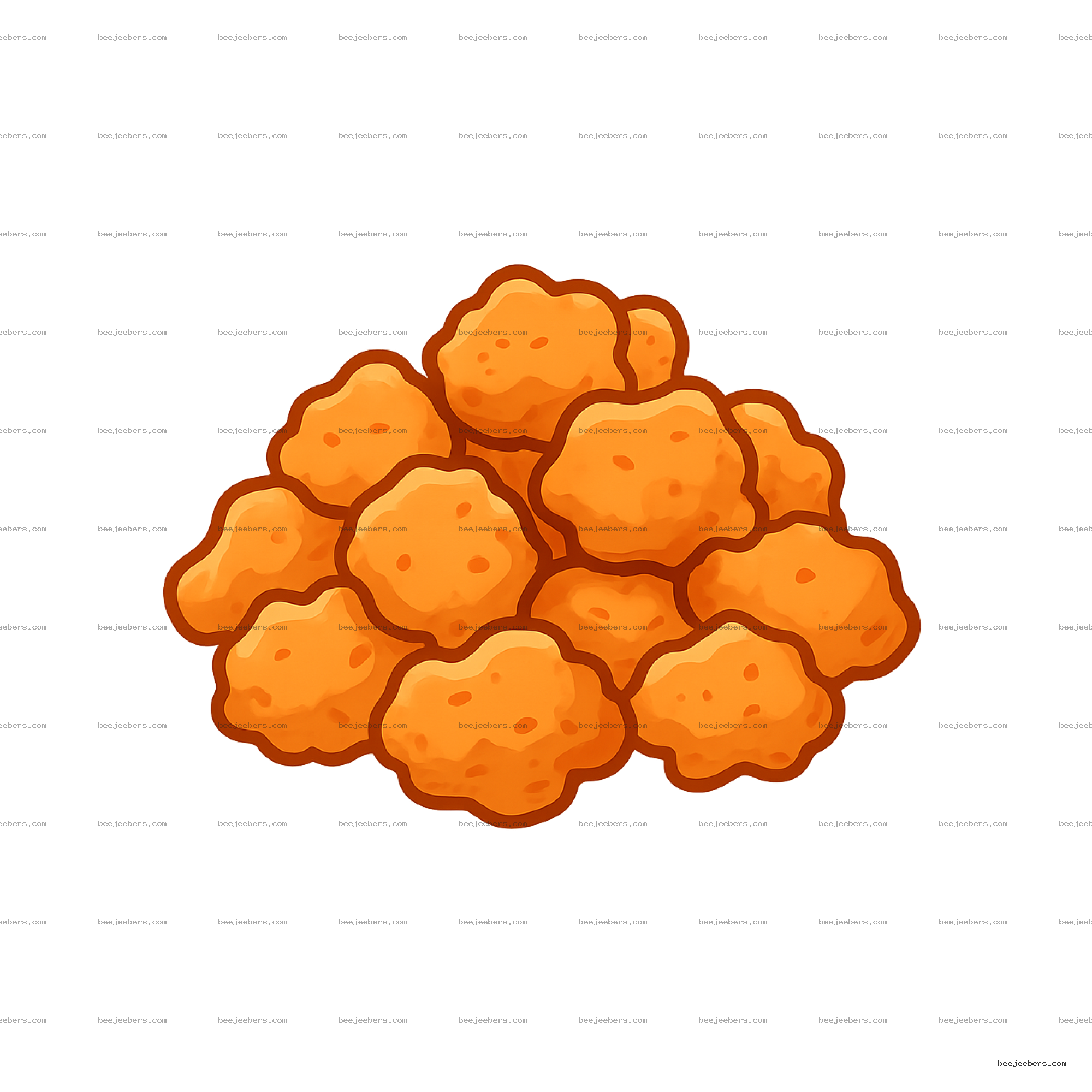Vector illustration of golden crispy chicken popcorn nuggets with transparent background