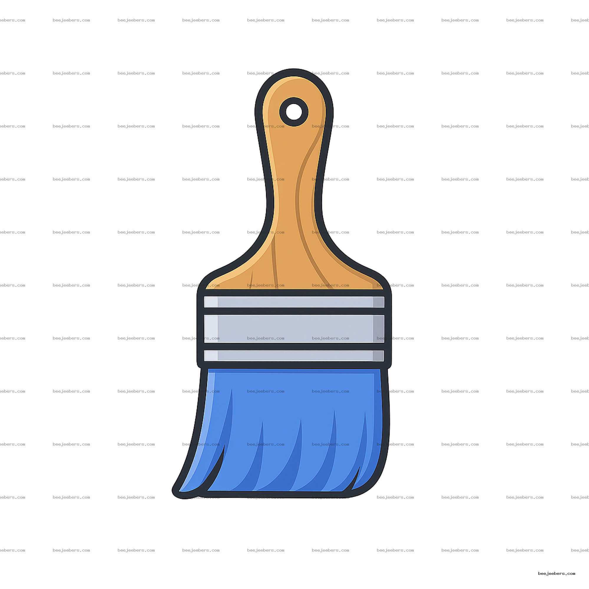 Clean vector illustration of a paint brush with wooden handle and blue bristles on transparent background