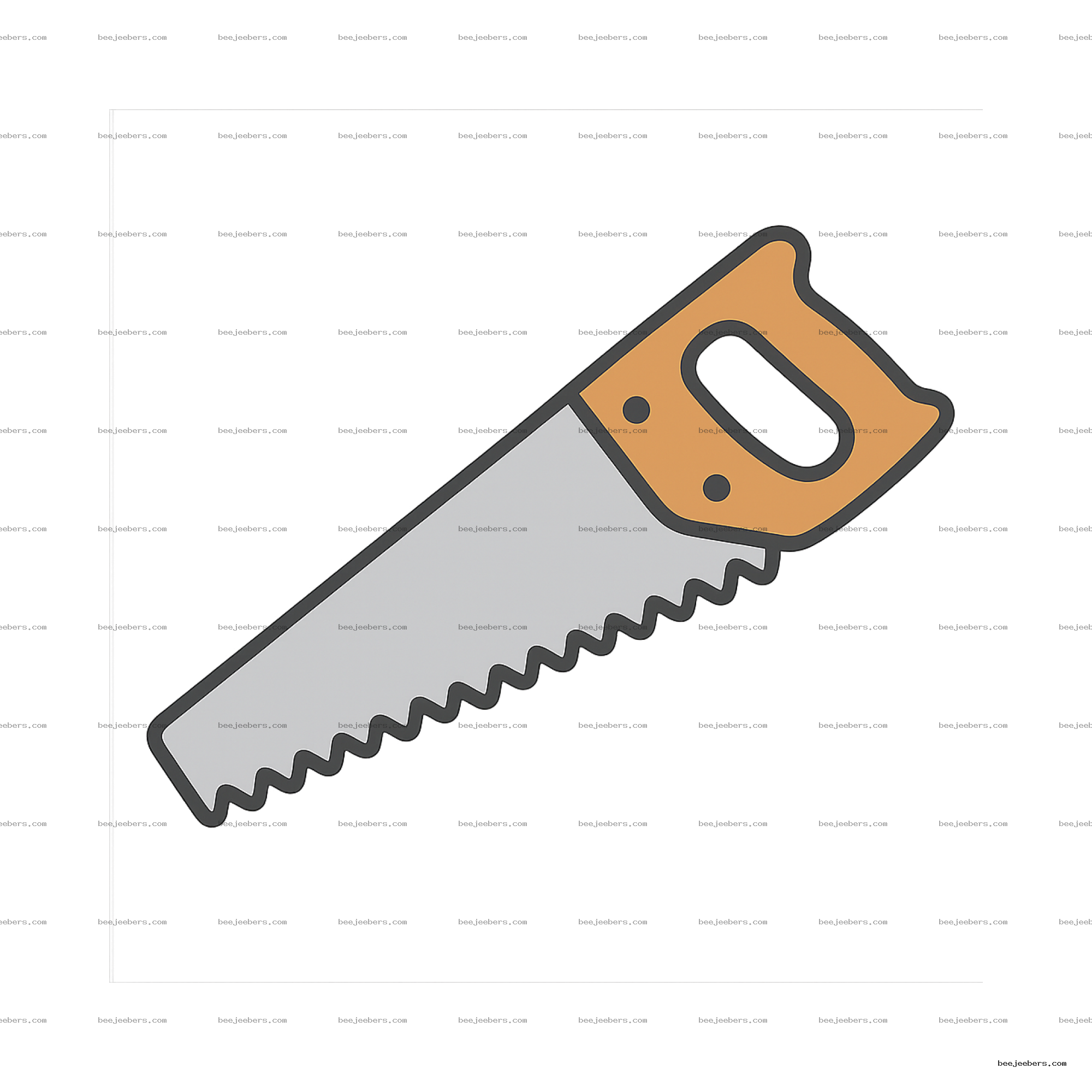 Clean vector illustration of a hand saw with orange handle and grey blade on transparent background