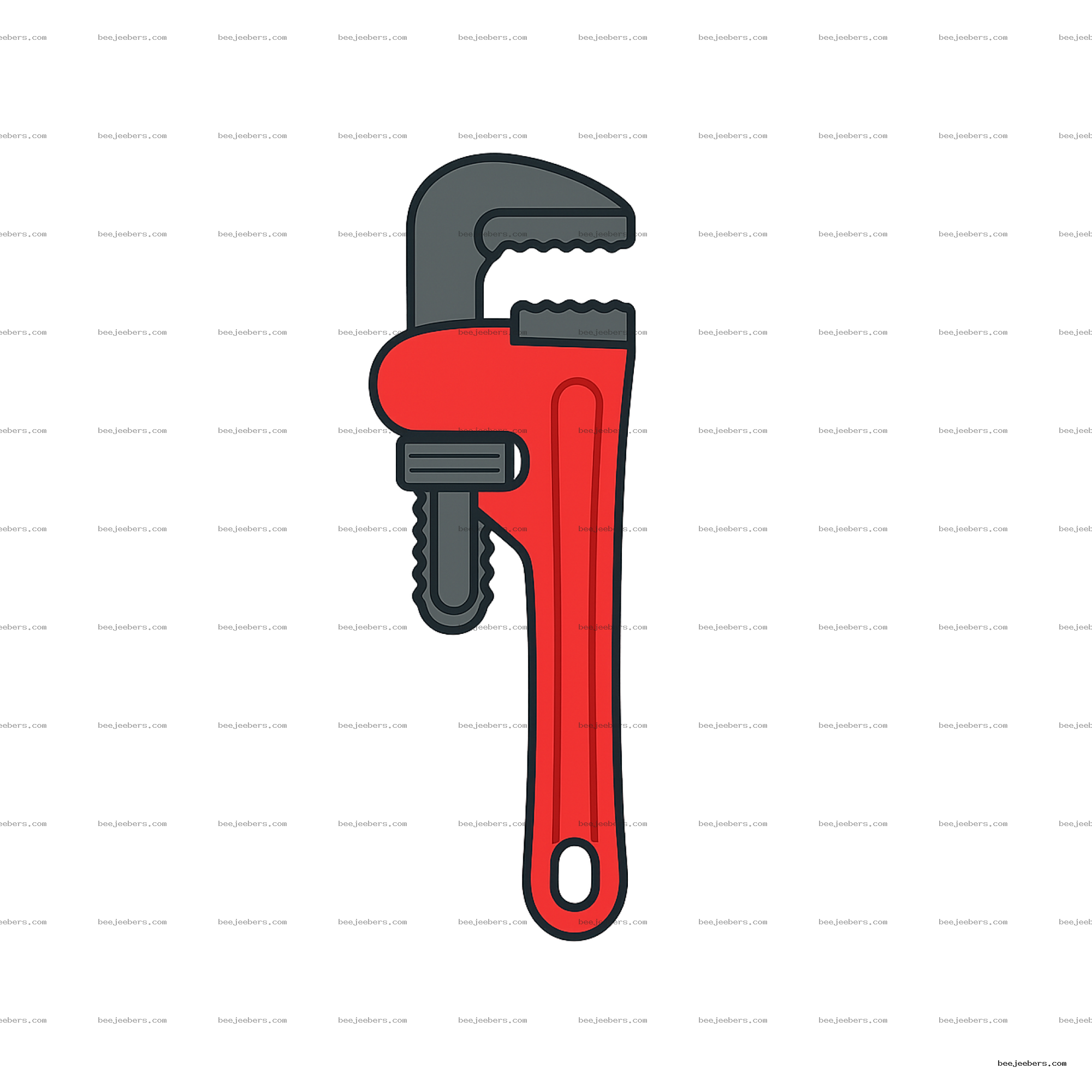 Clean vector illustration of a pipe wrench with red handle and gray adjustable jaw on transparent background
