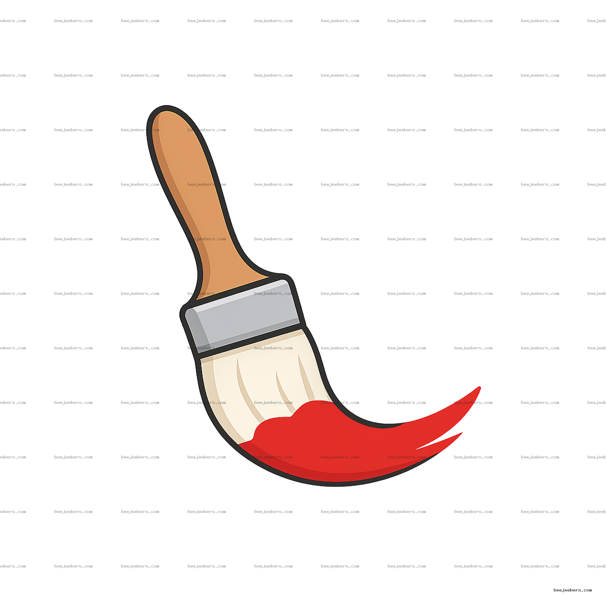 Clean vector paint brush with wooden handle and red paint splash on transparent background