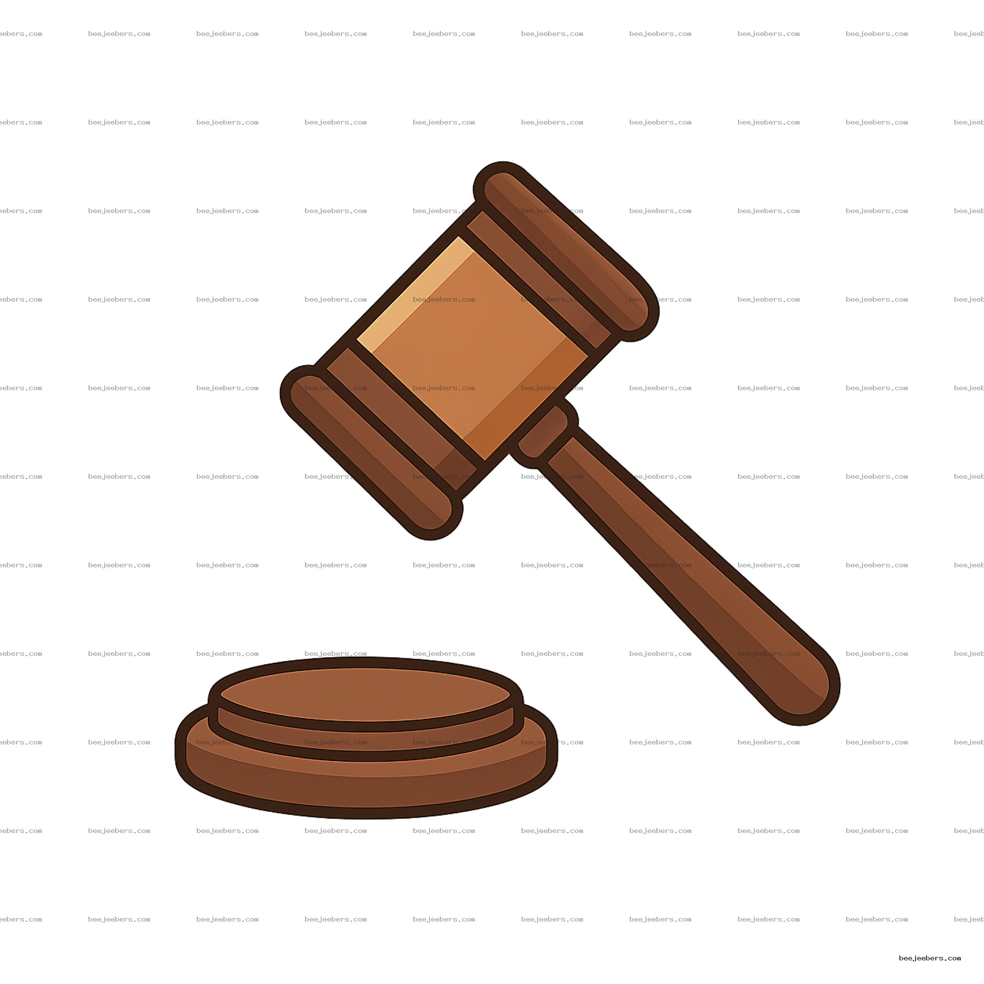 Clean vector style auction hammer and sound block clipart with transparent background