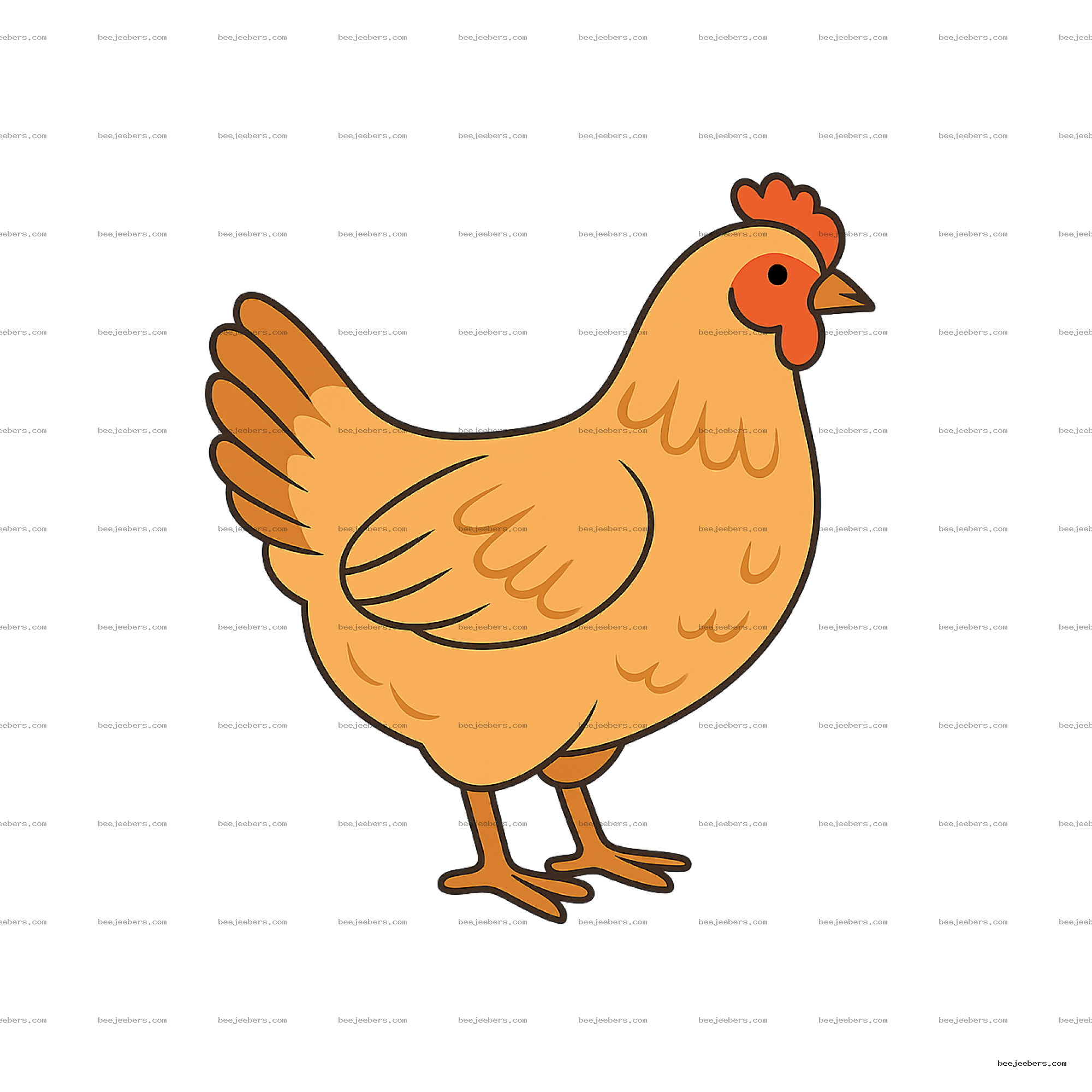 Clean vector illustration of a chicken in orange and beige with transparent background