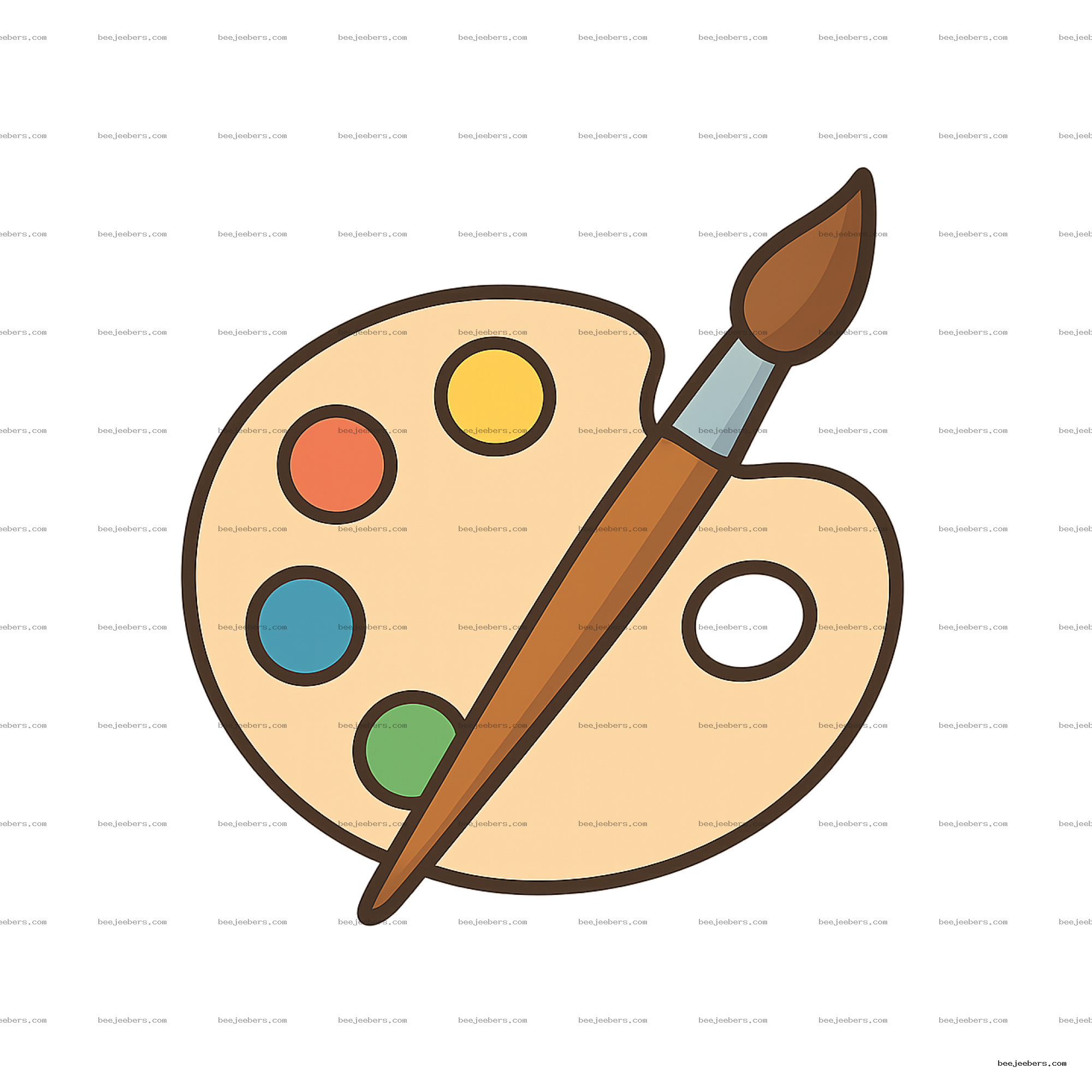Vector paintbrush resting on an artist's palette with colorful paint spots on transparent background