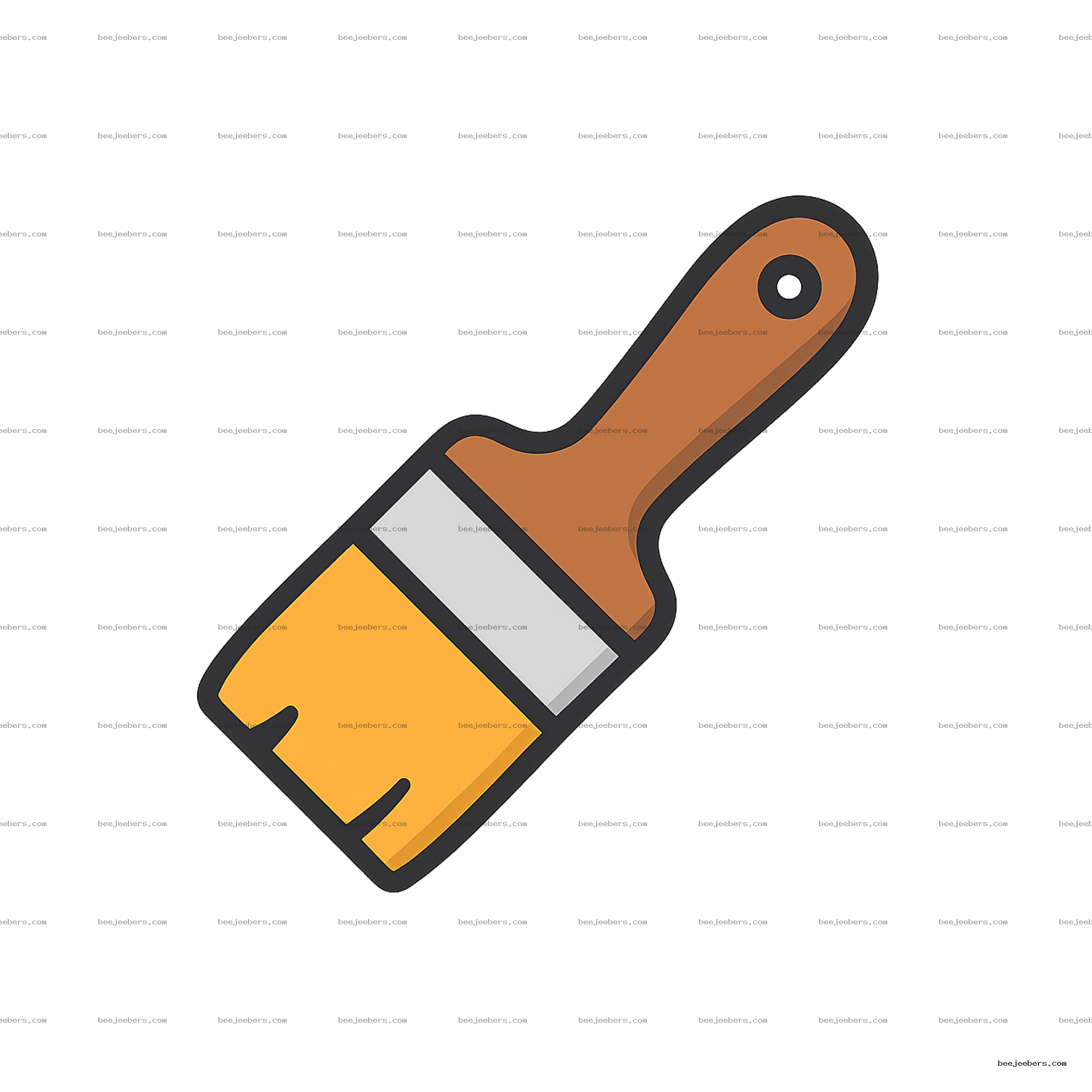 Clean vector illustration of a paint brush with brown handle and yellow bristles on transparent background