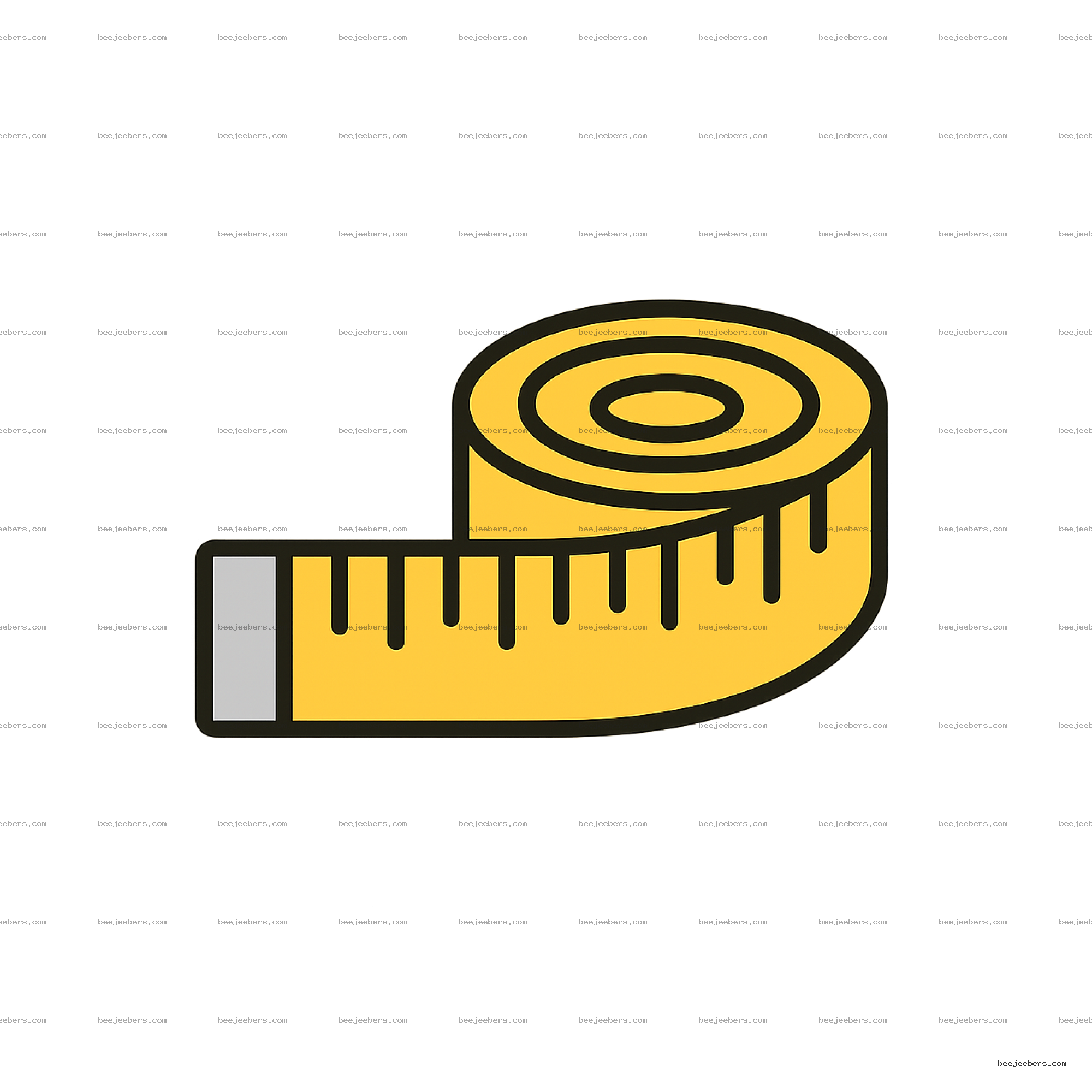 Yellow rolled tailor tape measure with black markings on transparent background