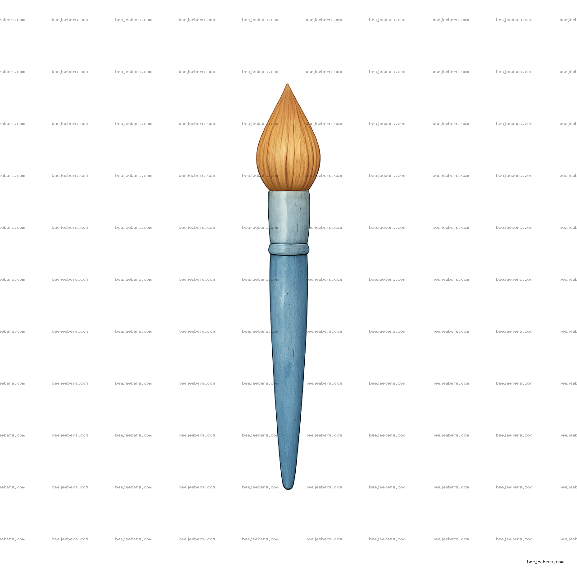 Clean vector watercolor brush with brown bristles and blue handle on transparent background