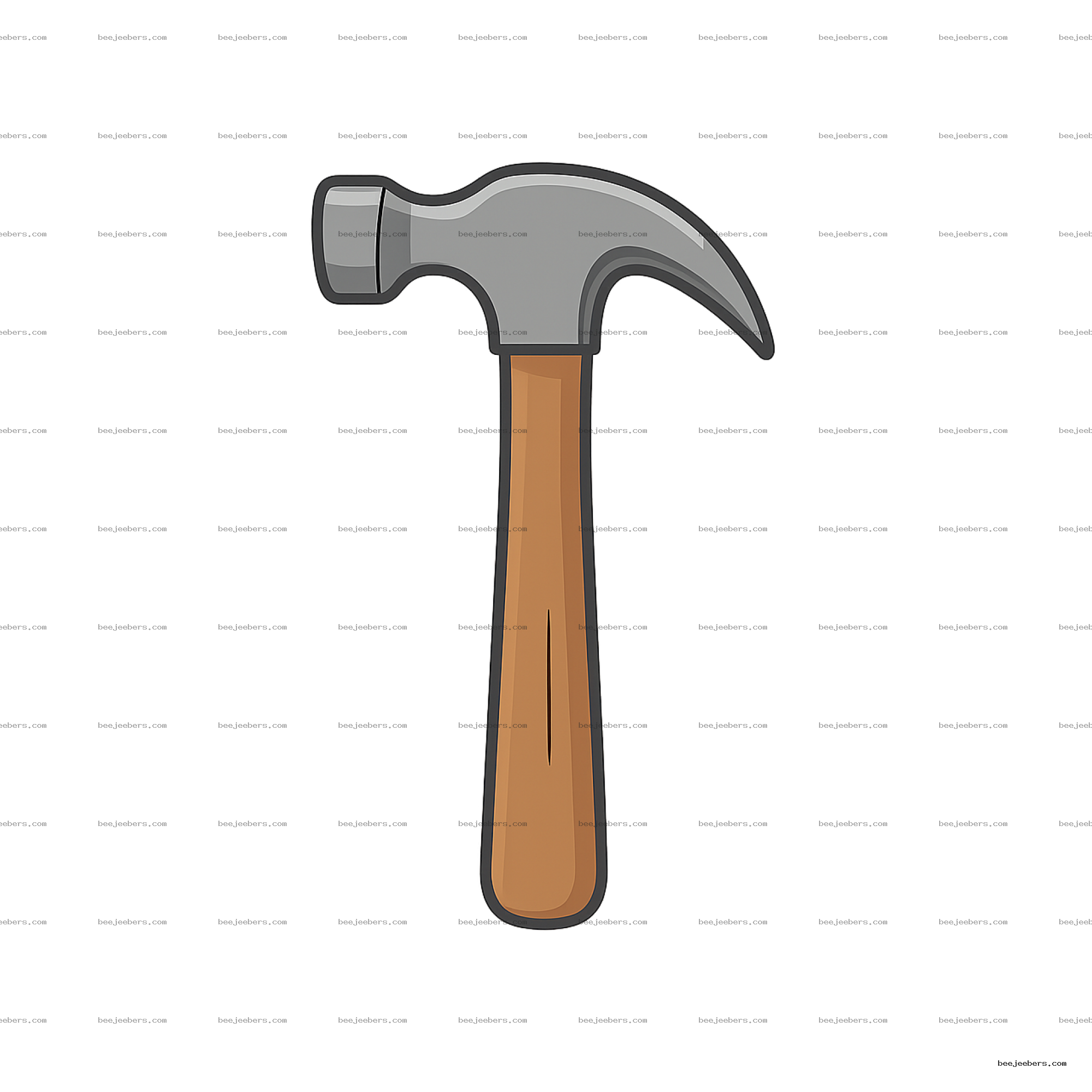 Clean vector clipart of a hammer with grey metal head and wooden handle on transparent background