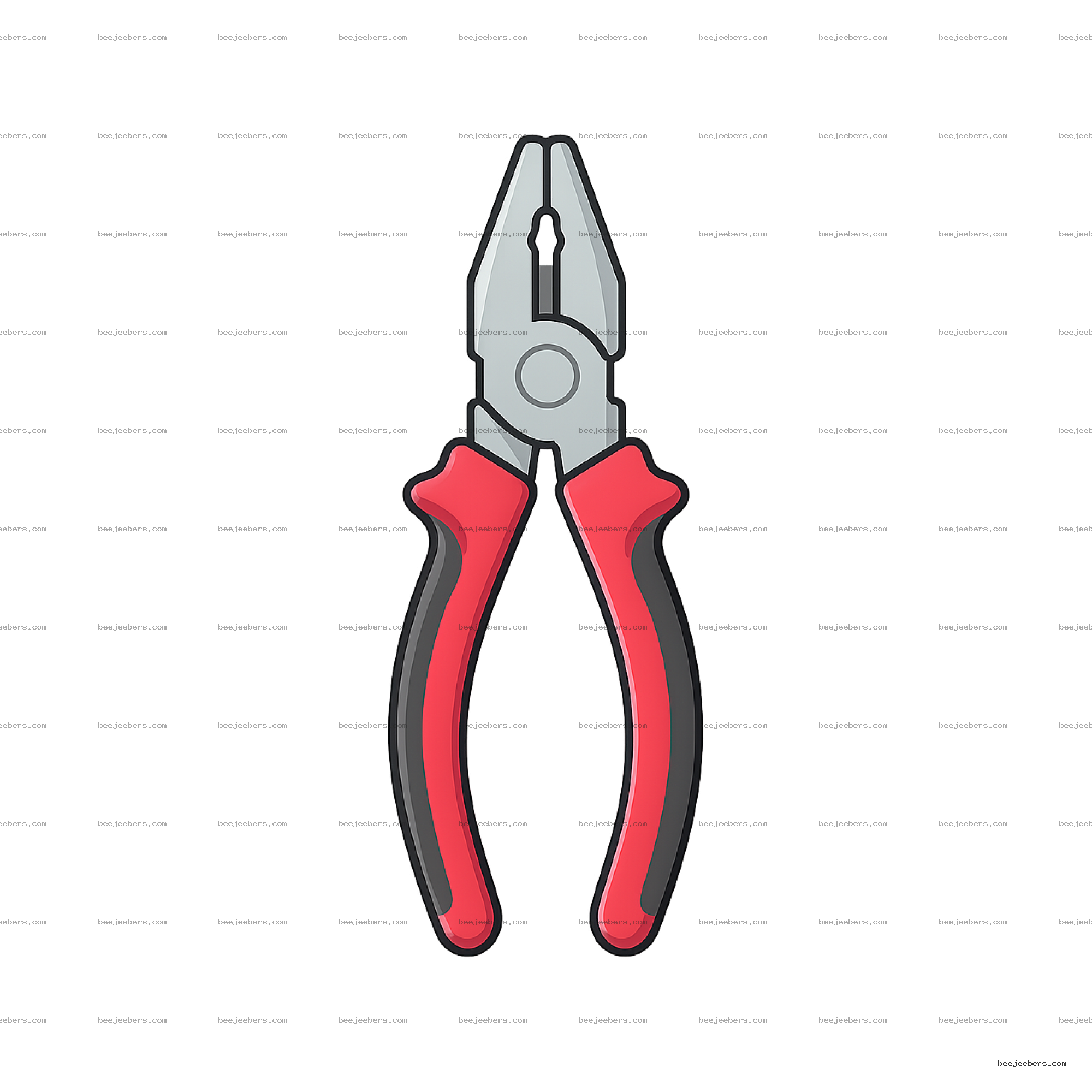 Vector illustration of pliers with red handles and gray metal jaws on transparent background