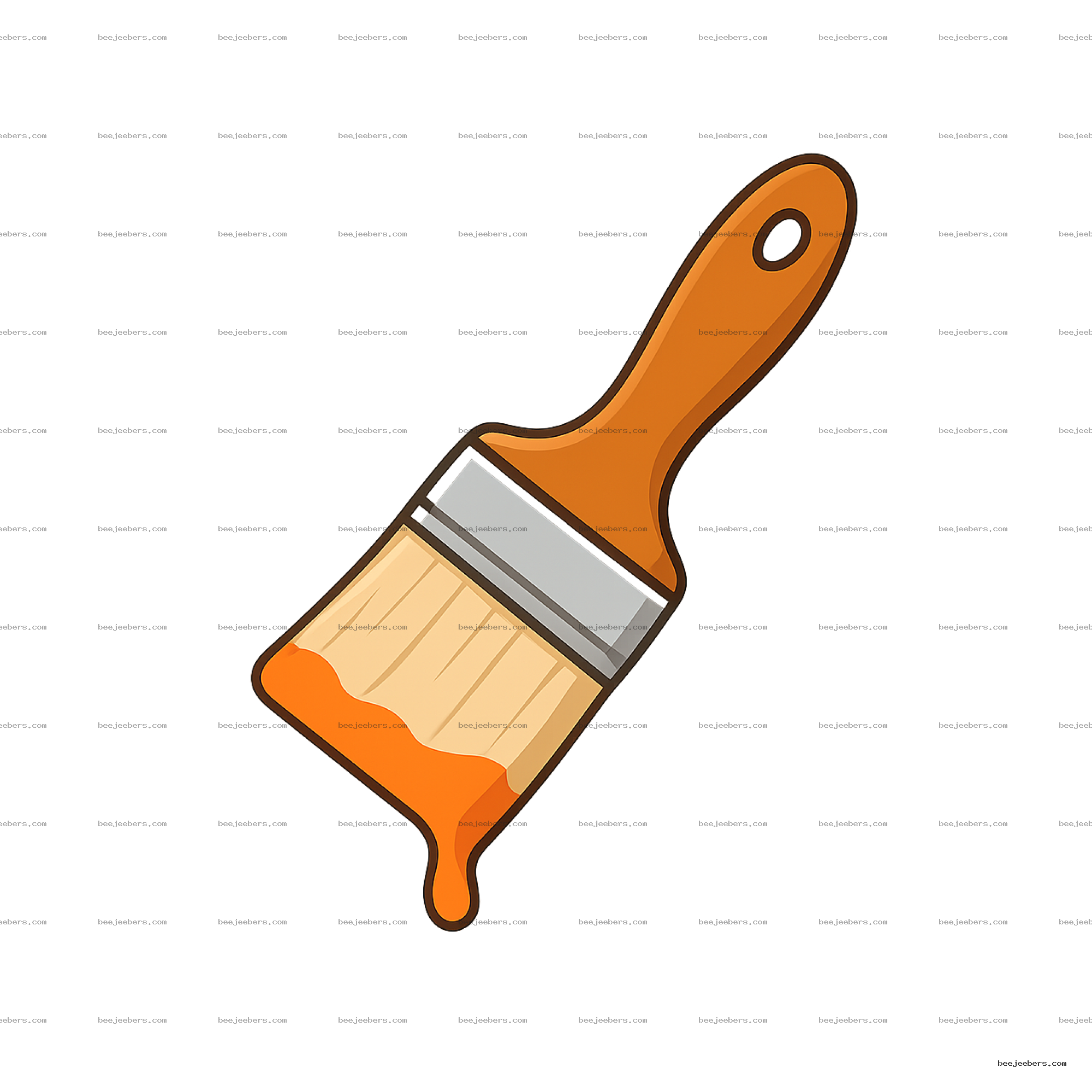 Clean vector paint brush with orange handle and paint dripping, transparent background PNG