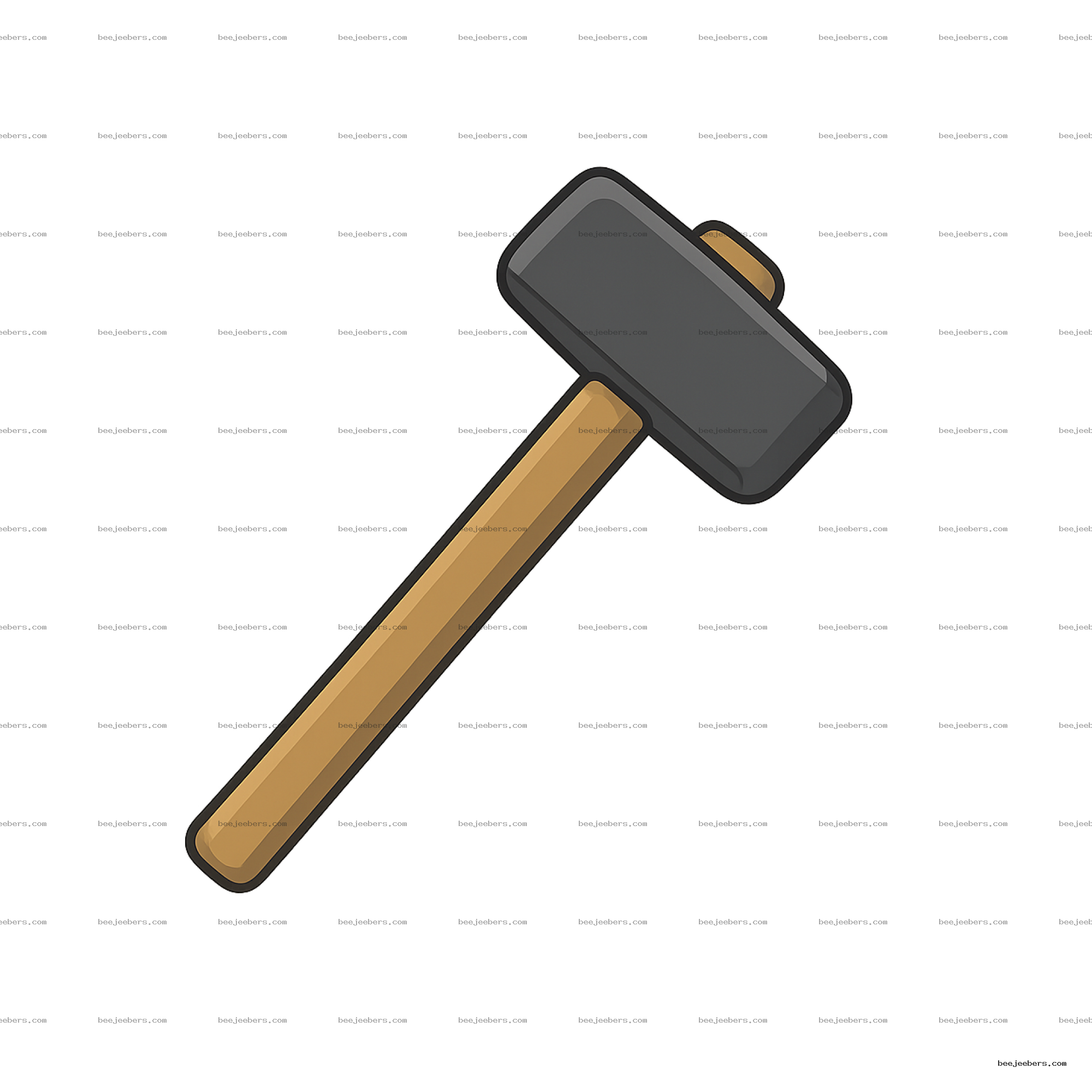 Clean vector illustration of a sledgehammer with wooden handle and gray metal head on transparent background