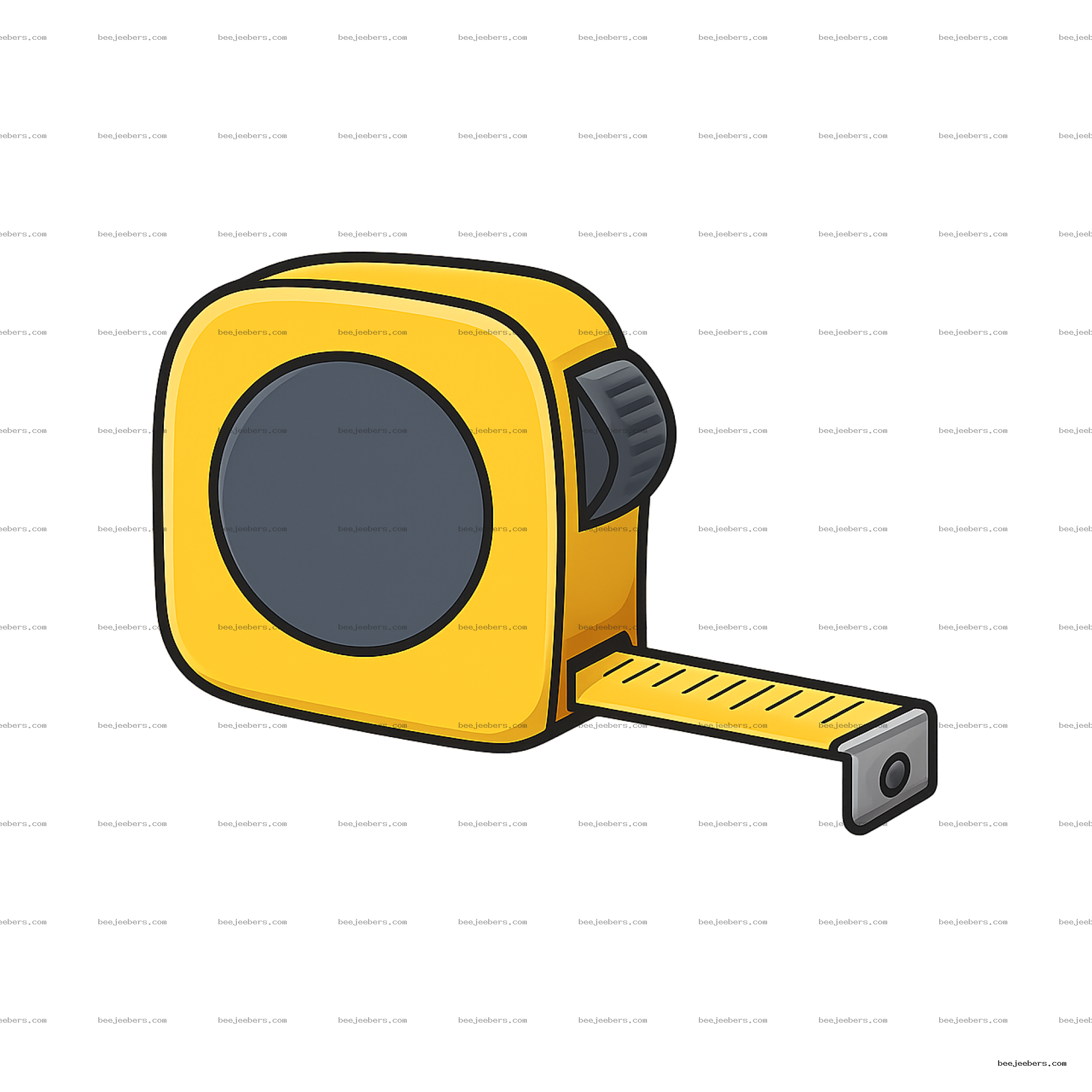 Clean vector illustration of a yellow tape measure with extended measuring tape on transparent background