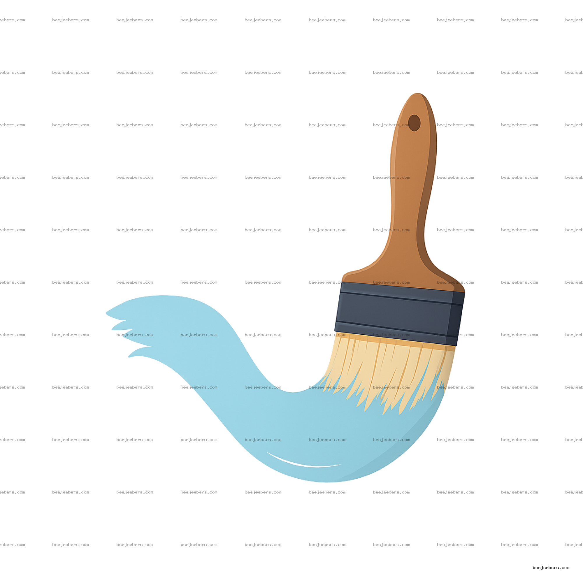 Vector paint brush with wooden handle and blue paint stroke on transparent background
