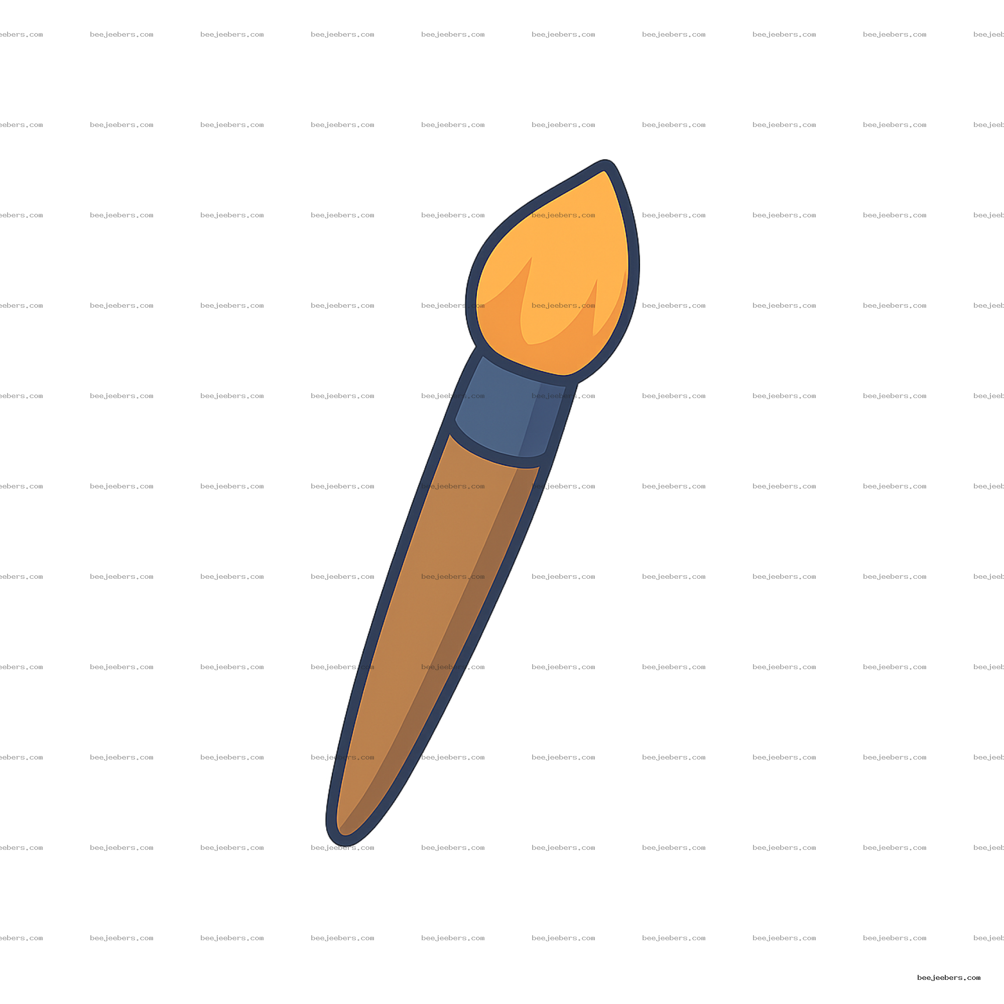 Vector illustration of a paint brush tip with orange bristles and blue ferrule on transparent background