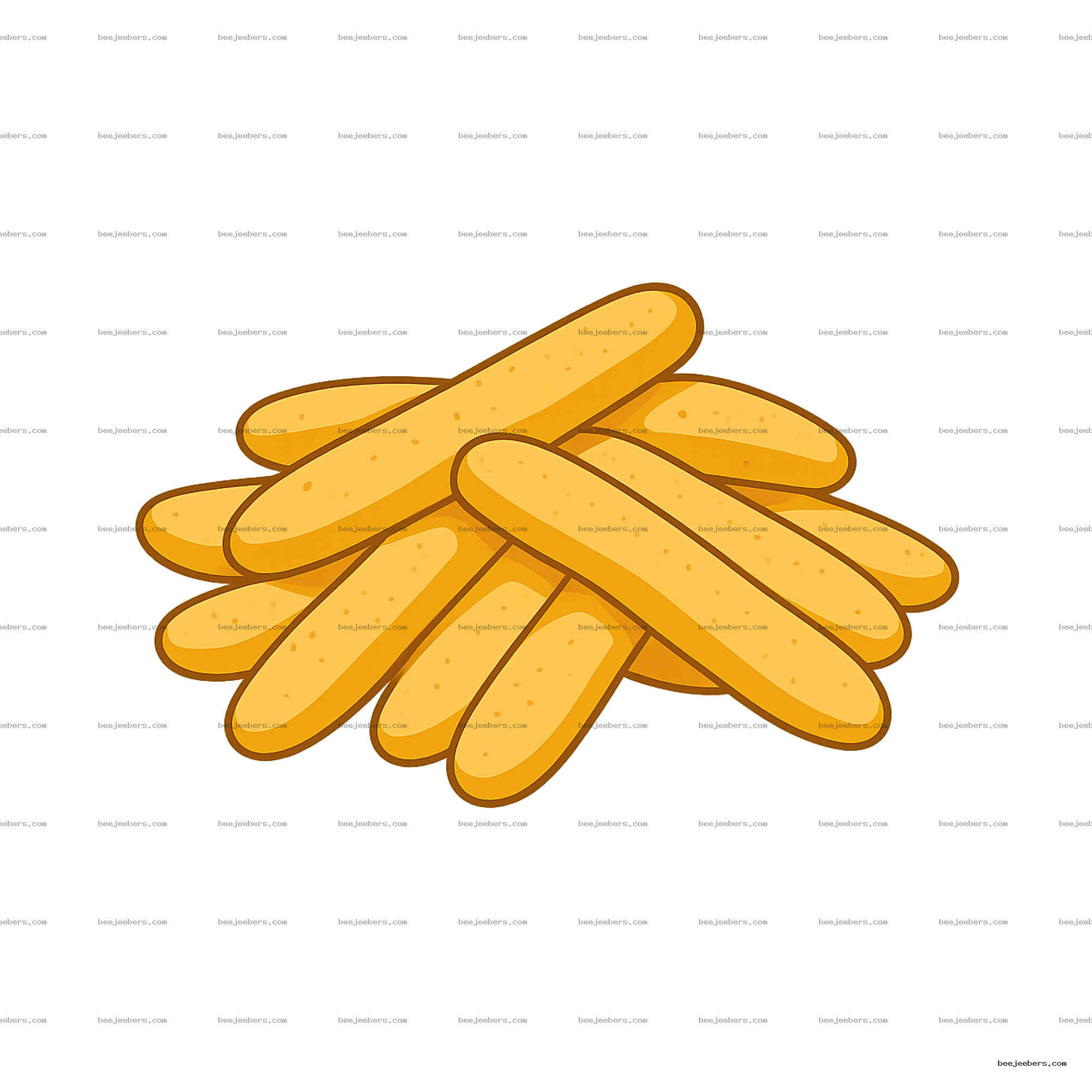 Clean vector illustration of golden yellow finger chips in a stack on transparent background