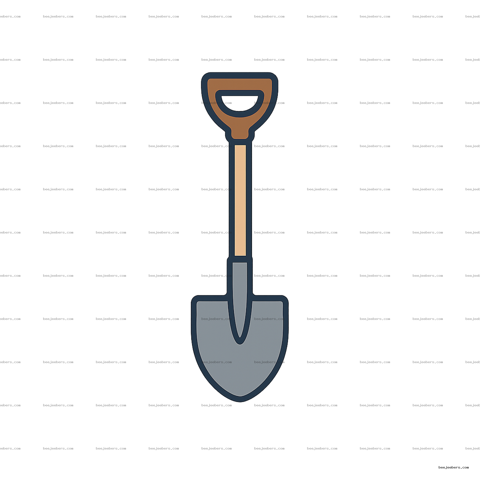 Clean vector illustration of a garden shovel with brown handle, beige shaft, and gray blade on transparent background