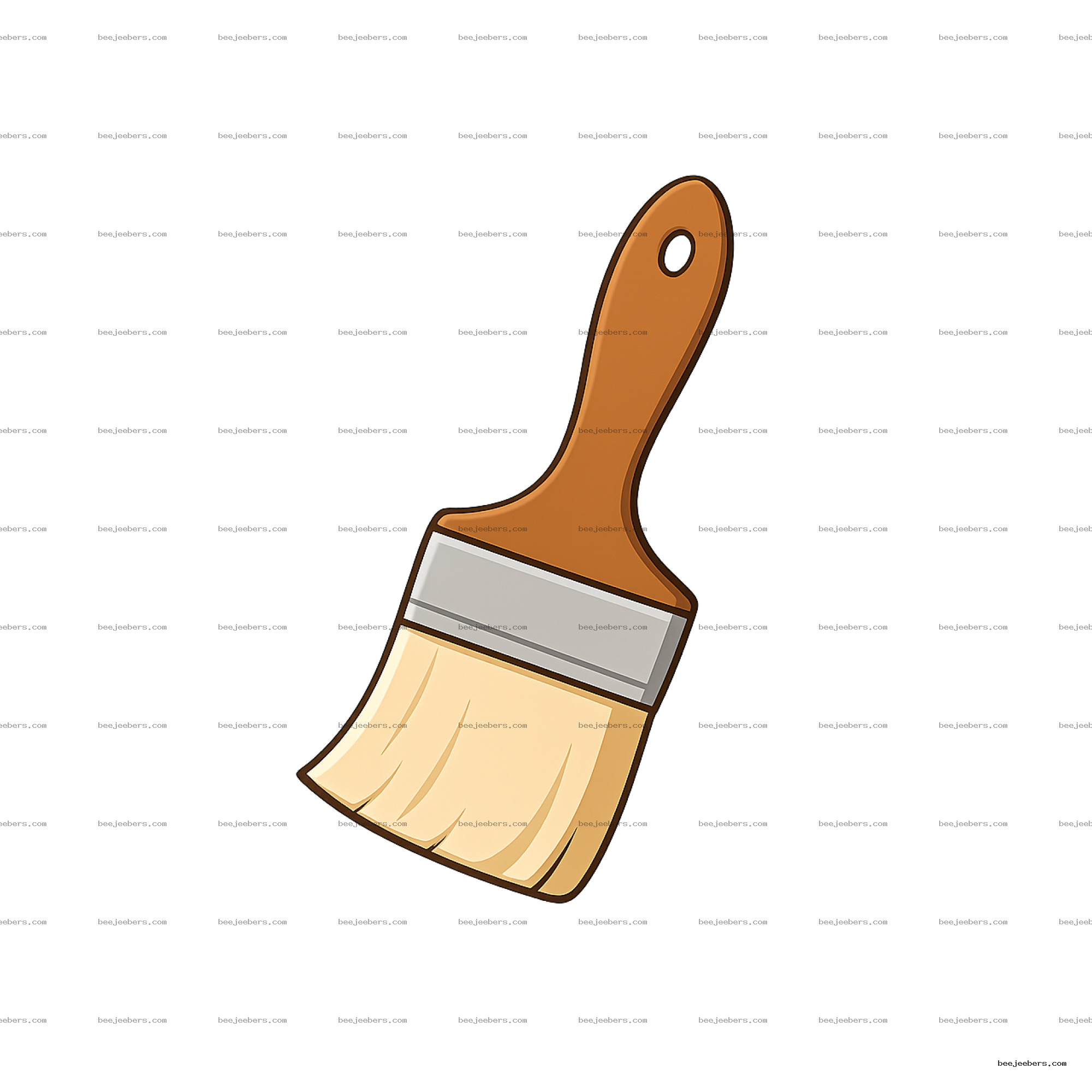 Clean vector paint brush with brown handle and beige bristles on transparent background
