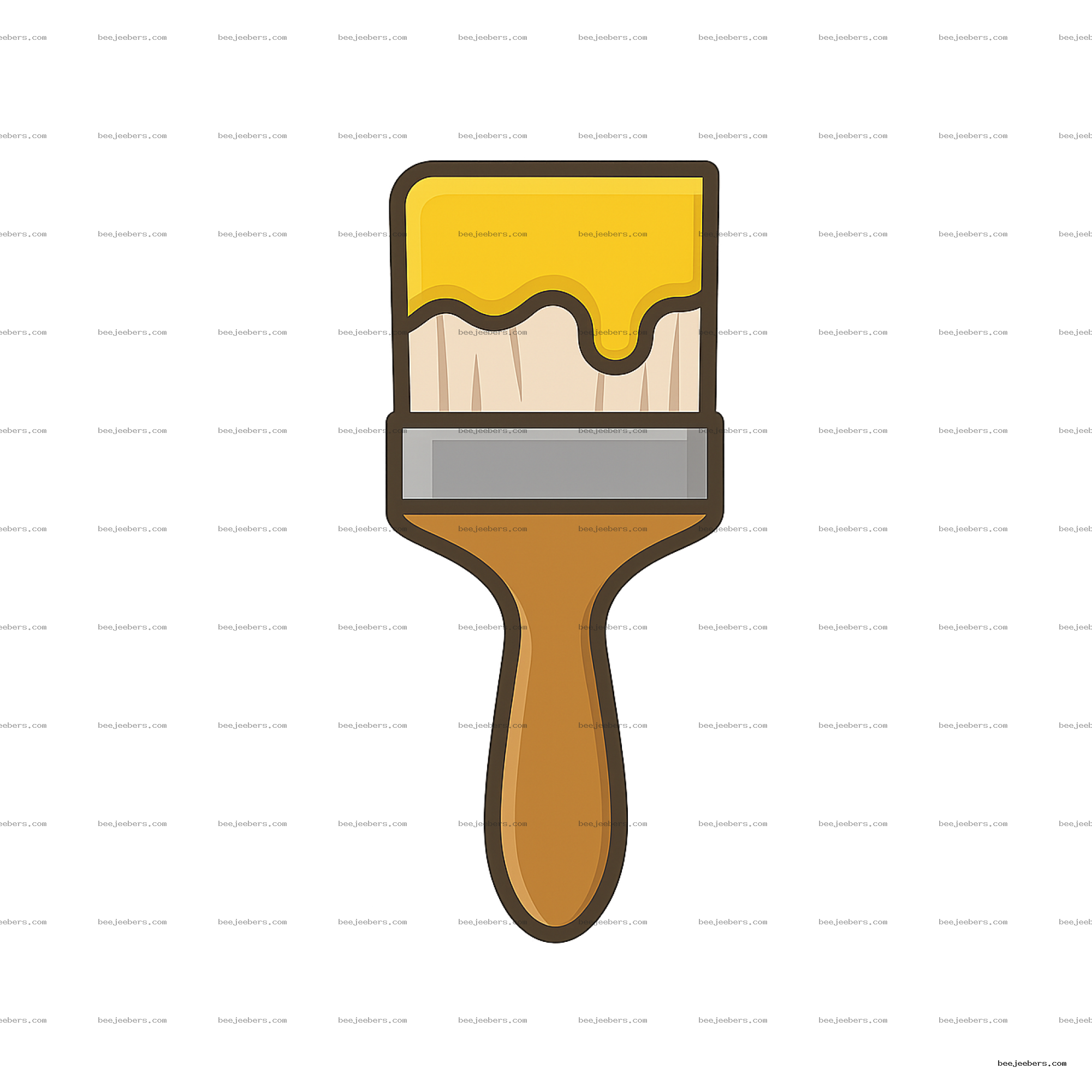 Clean vector illustration of a paint brush dipped in yellow paint with transparent background