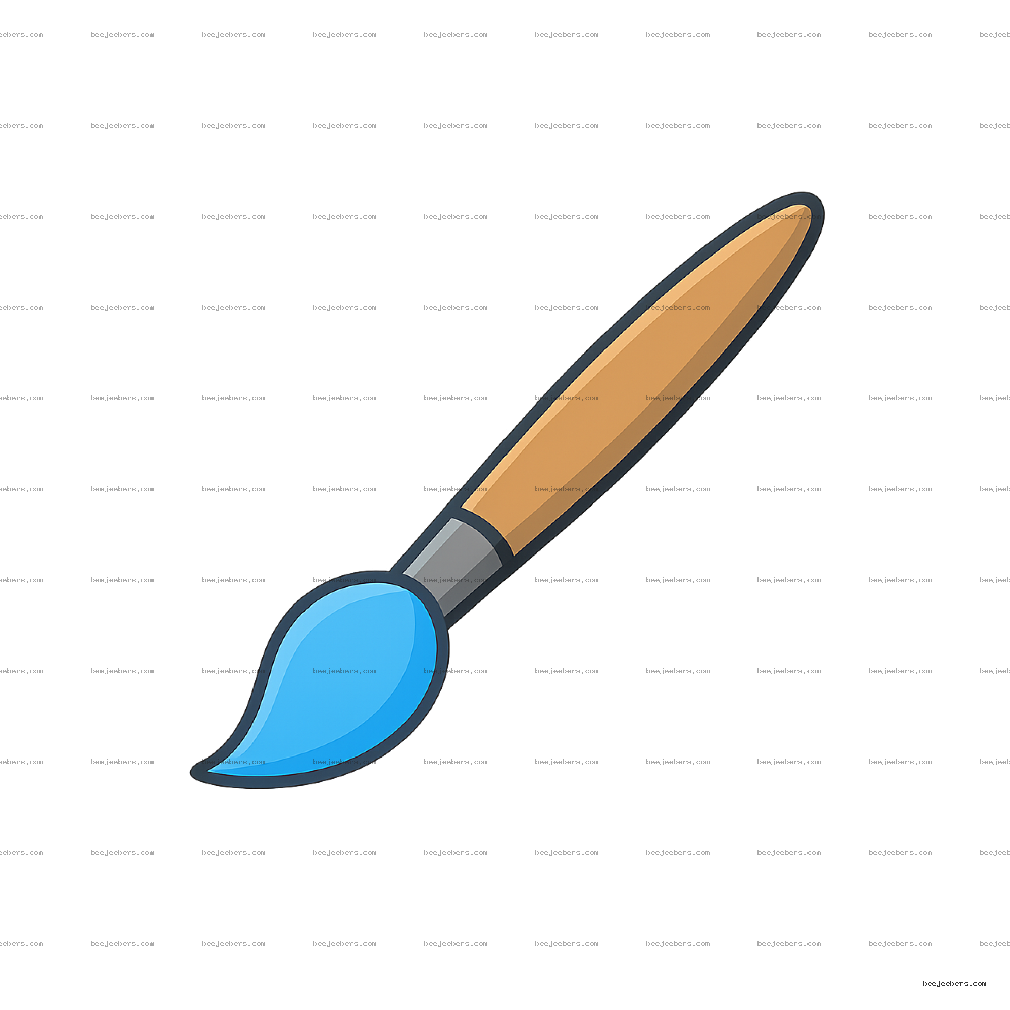 Vector paint brush with wooden handle and blue bristles on transparent background