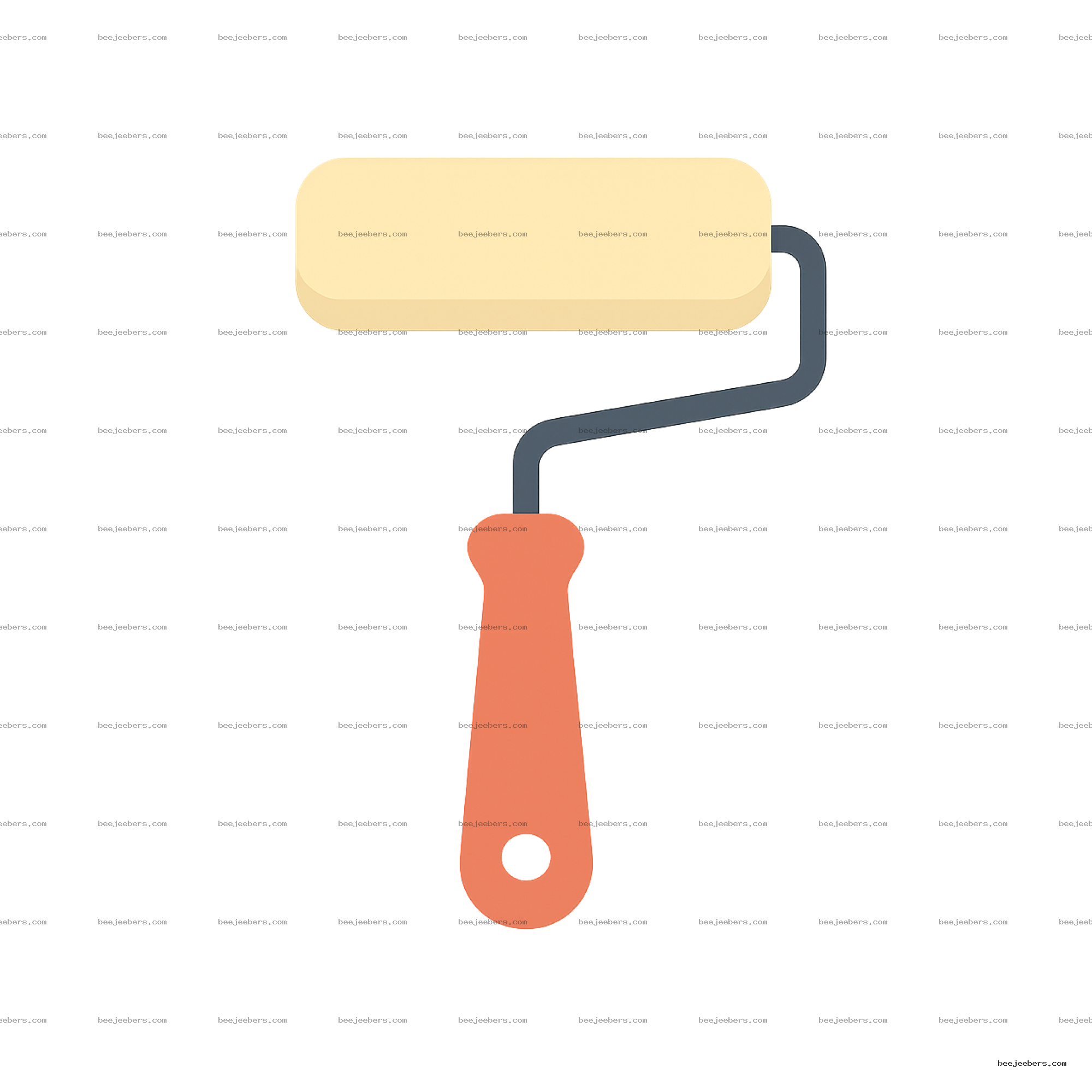 Clean vector illustration of a paint roller brush with a beige roller and coral handle on transparent background