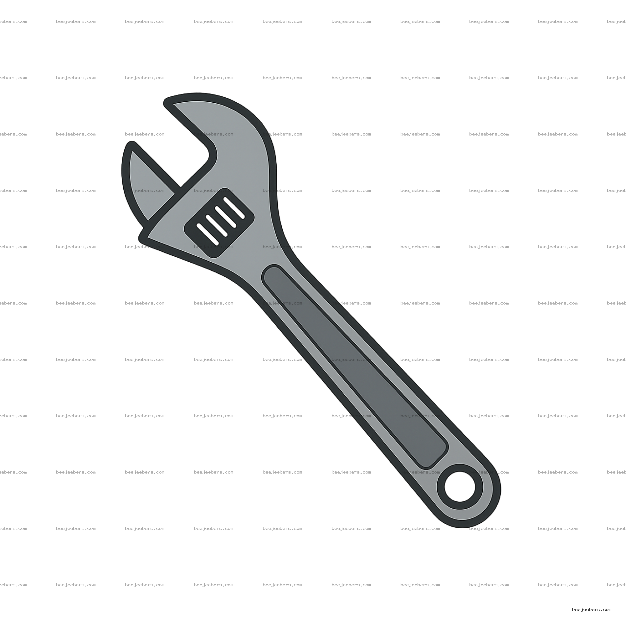 Clean vector adjustable wrench clipart PNG with transparent background in gray shades