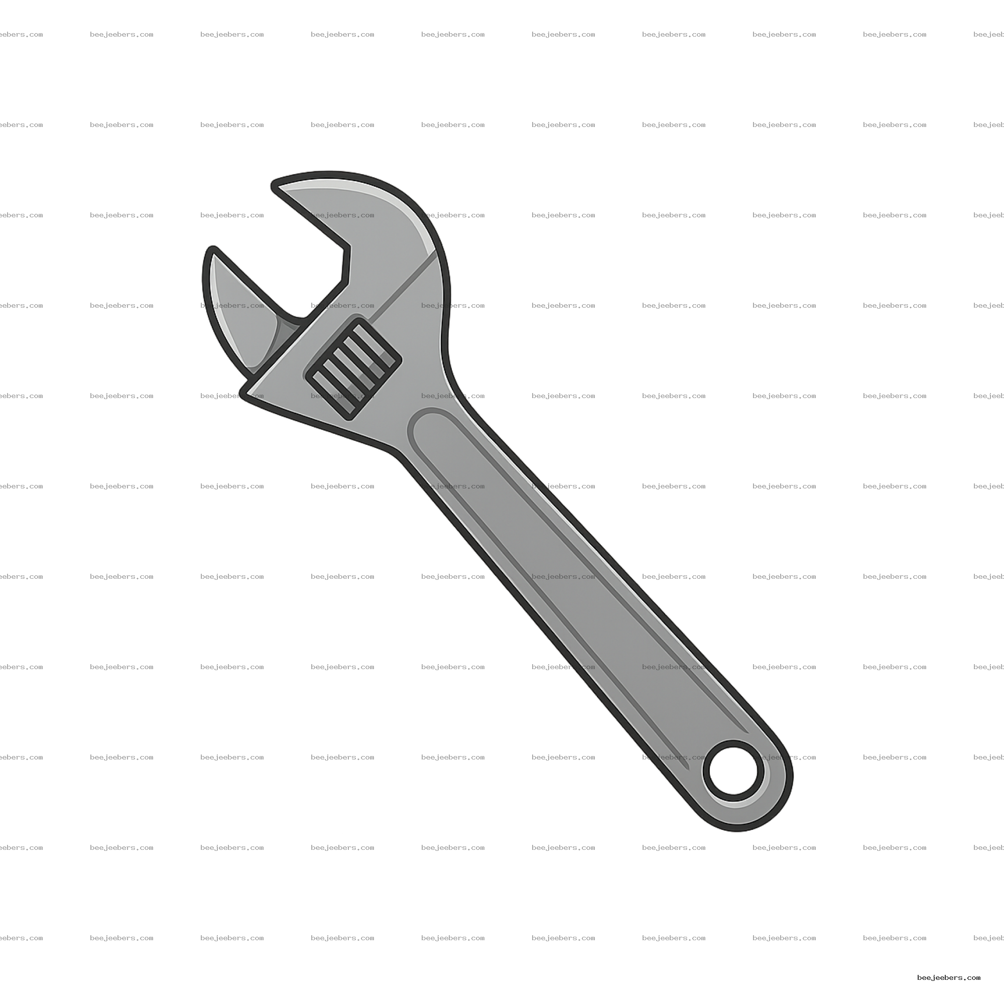 Clean vector graphic of a gray adjustable wrench tool on transparent background