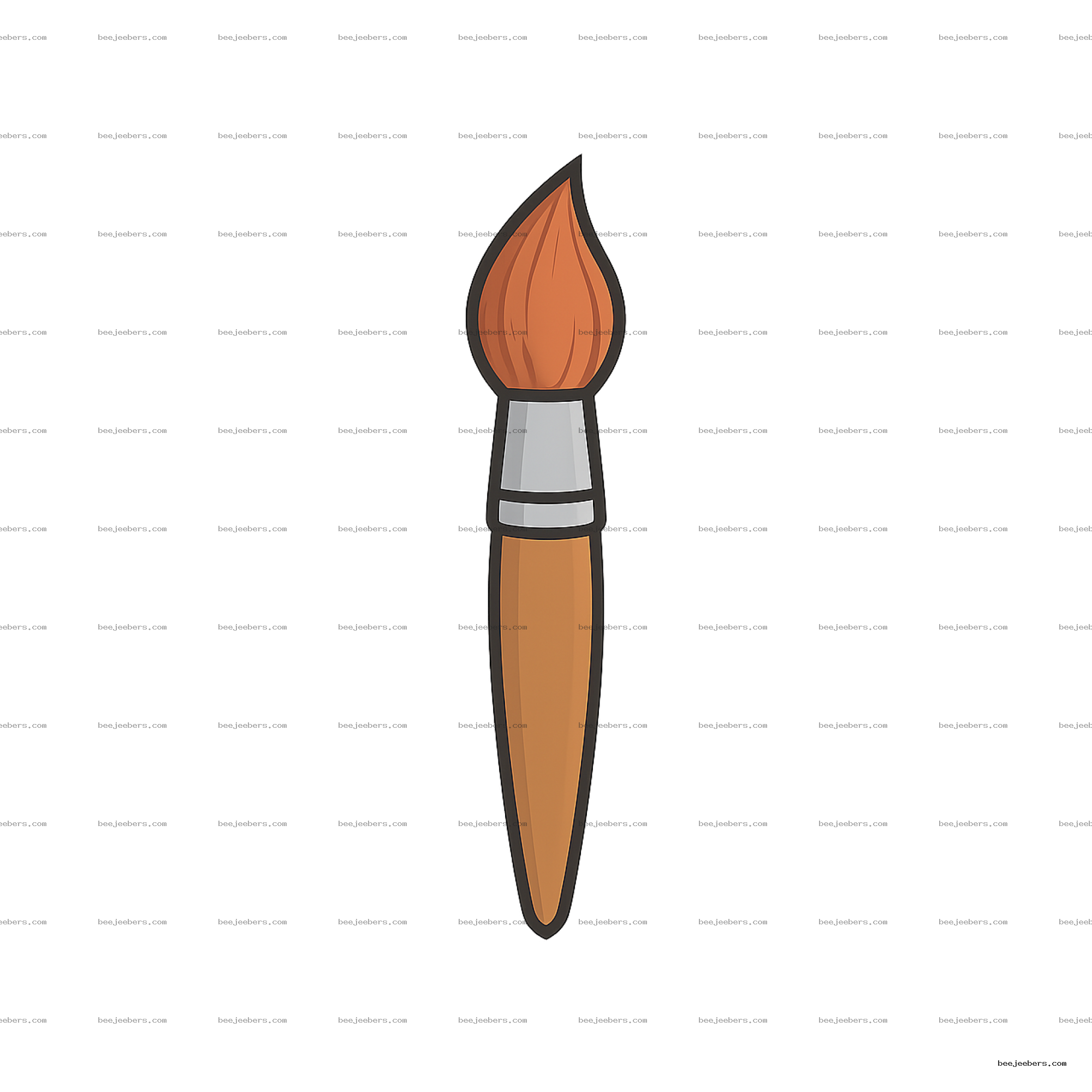 Clean vector paint brush tip with brown bristles and wooden handle on transparent background