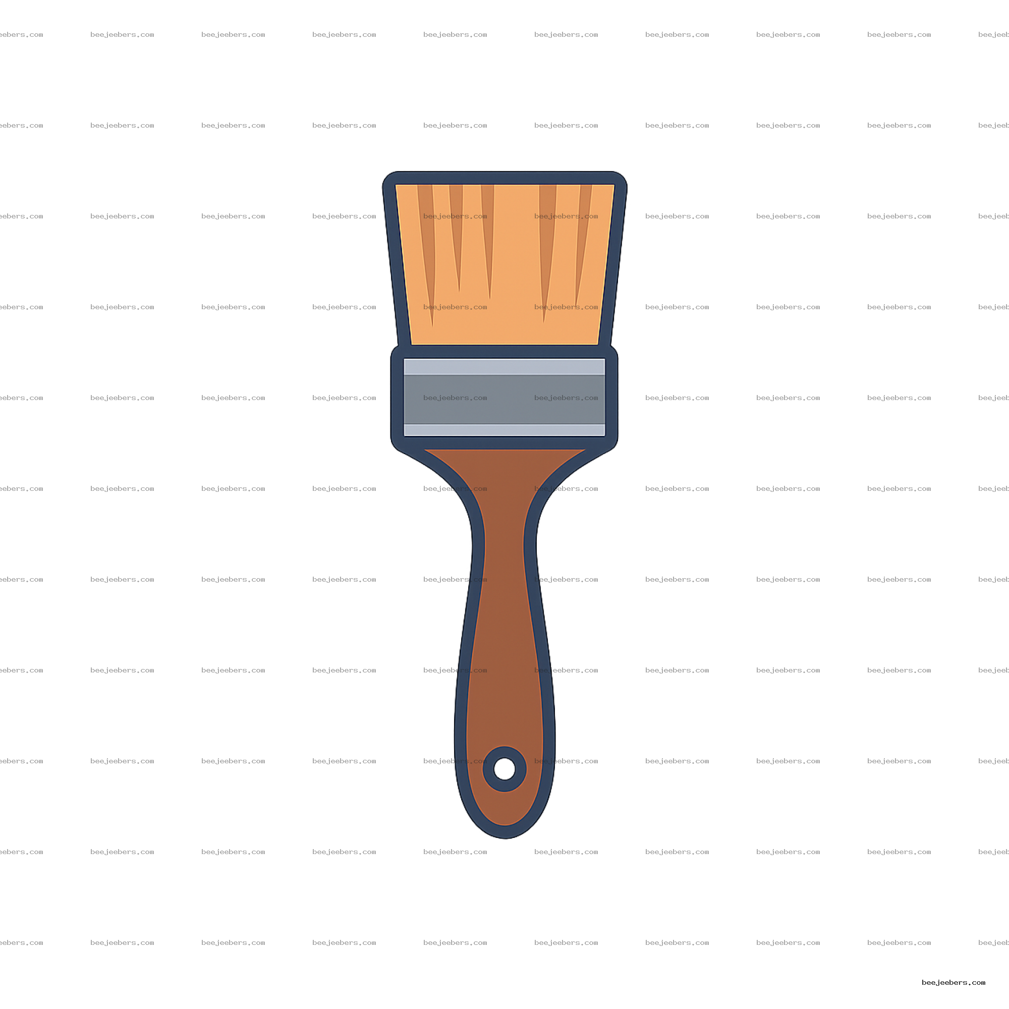 Clean vector illustration of a paint brush with orange bristles and brown handle on transparent background
